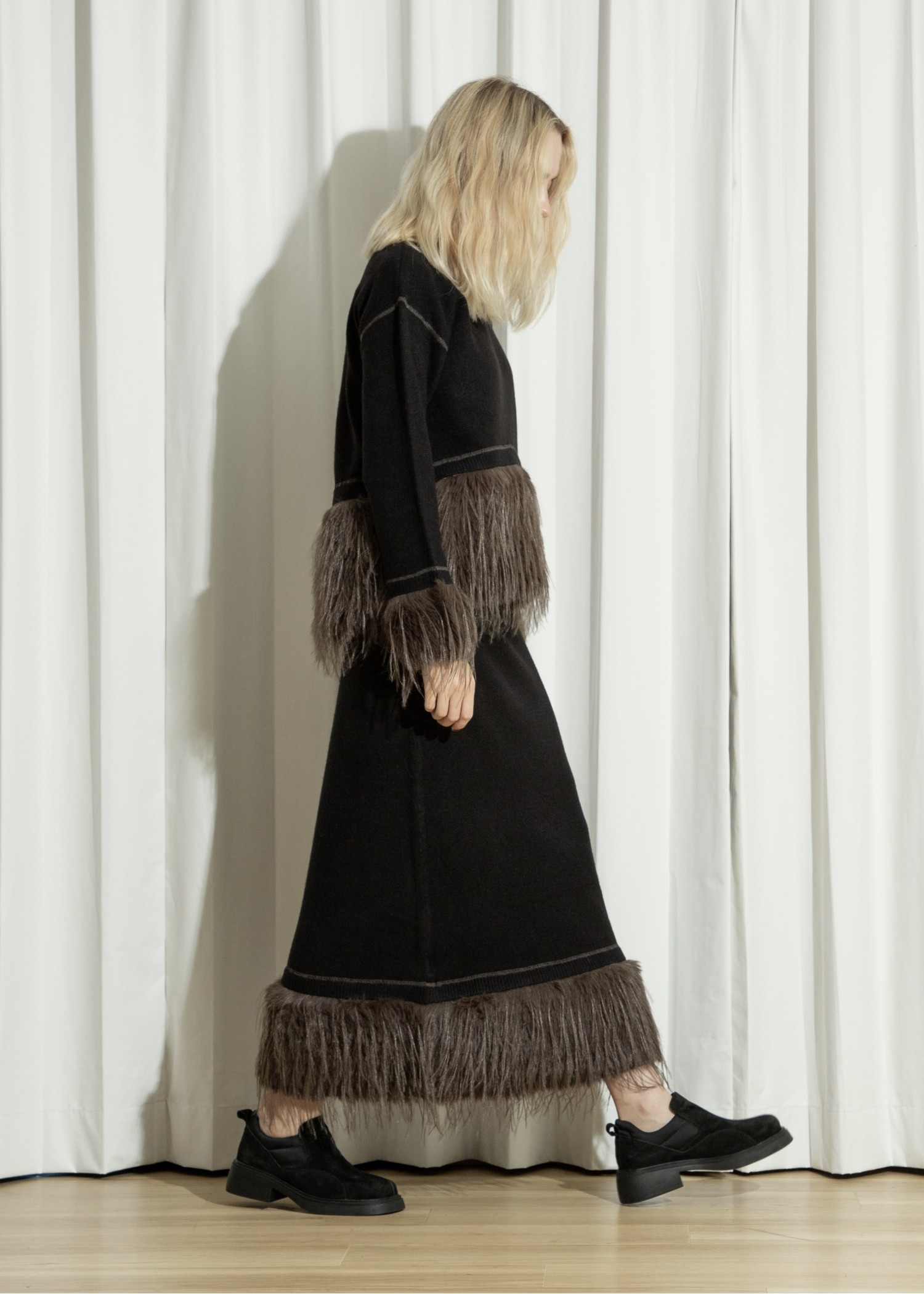 partial fur gently narrow knit SK