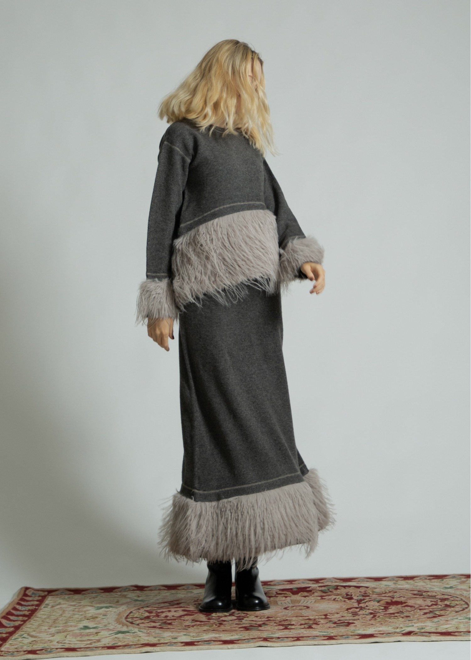 partial fur gently narrow knit SK