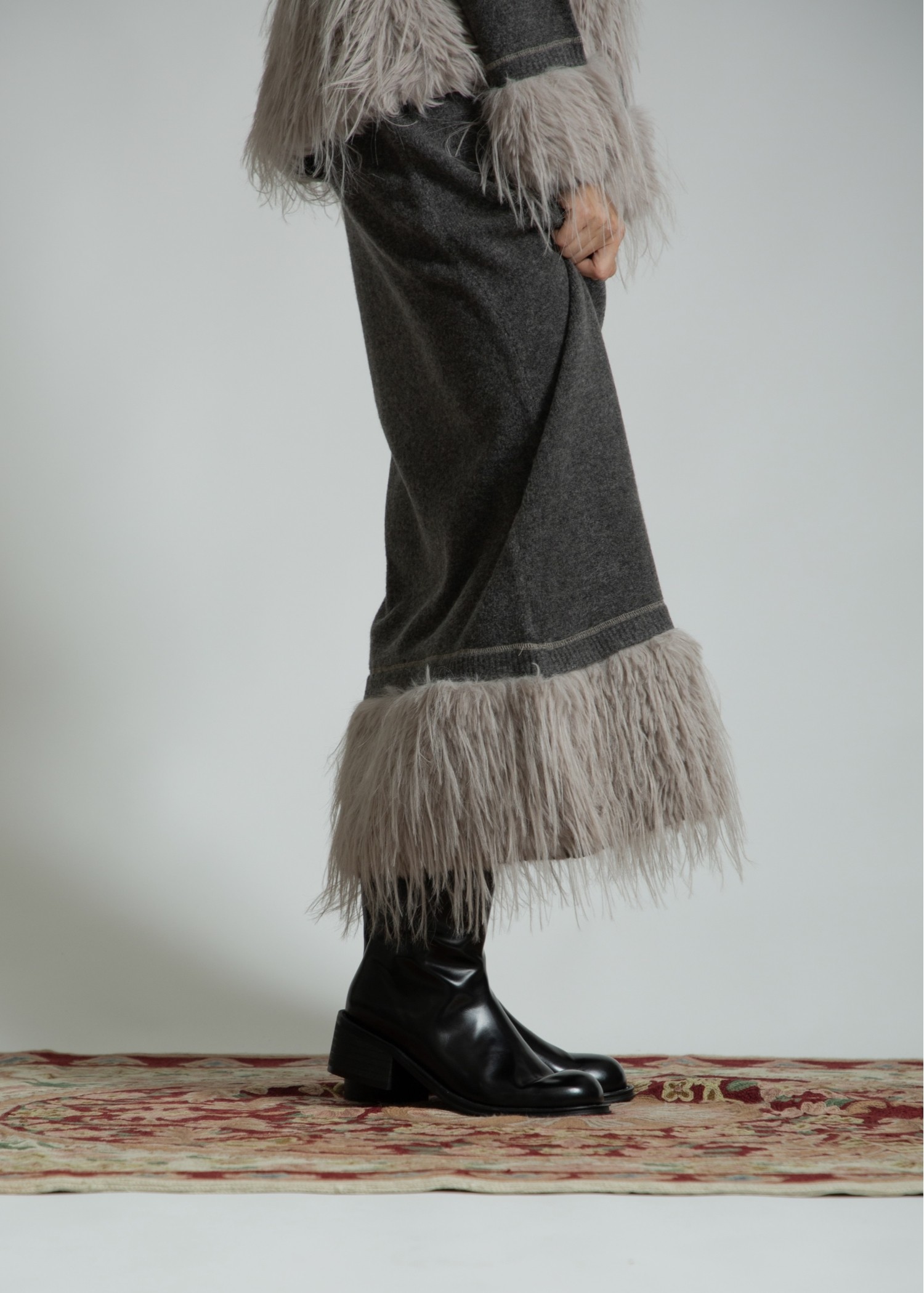 partial fur gently narrow knit SK
