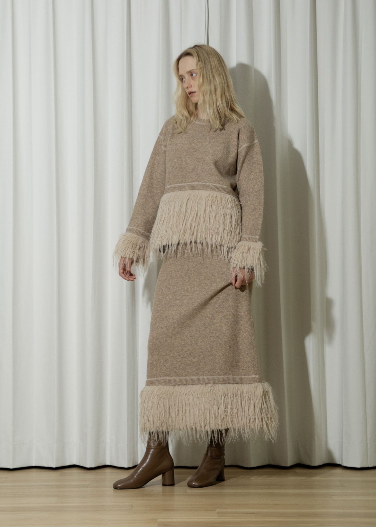 partial fur gently narrow knit SK