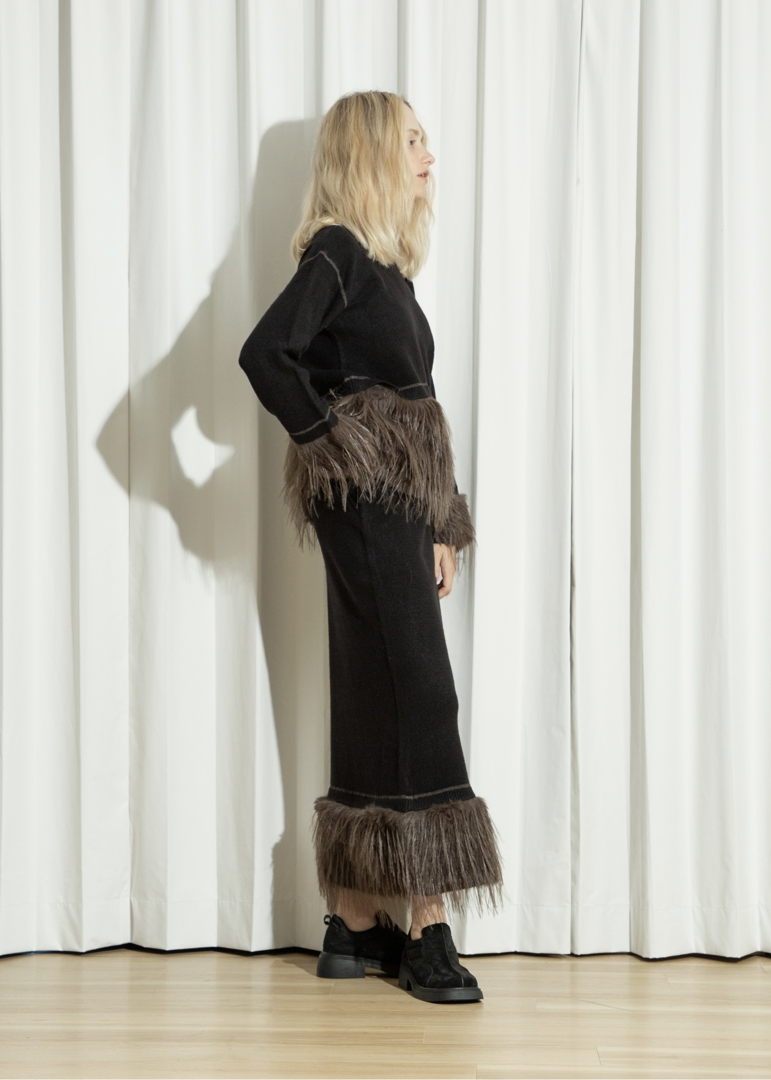 partial fur gently narrow knit SK