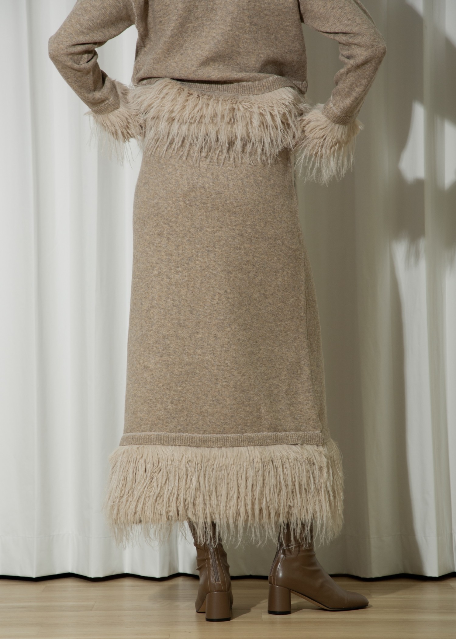 partial fur gently narrow knit SK