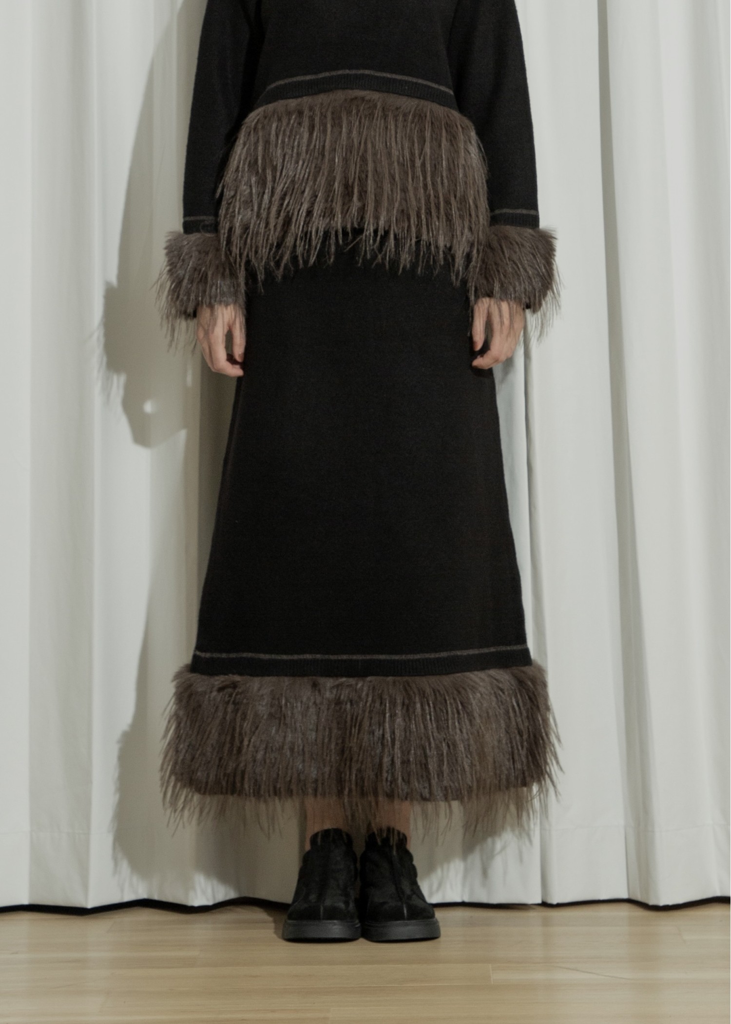 partial fur gently narrow knit SK