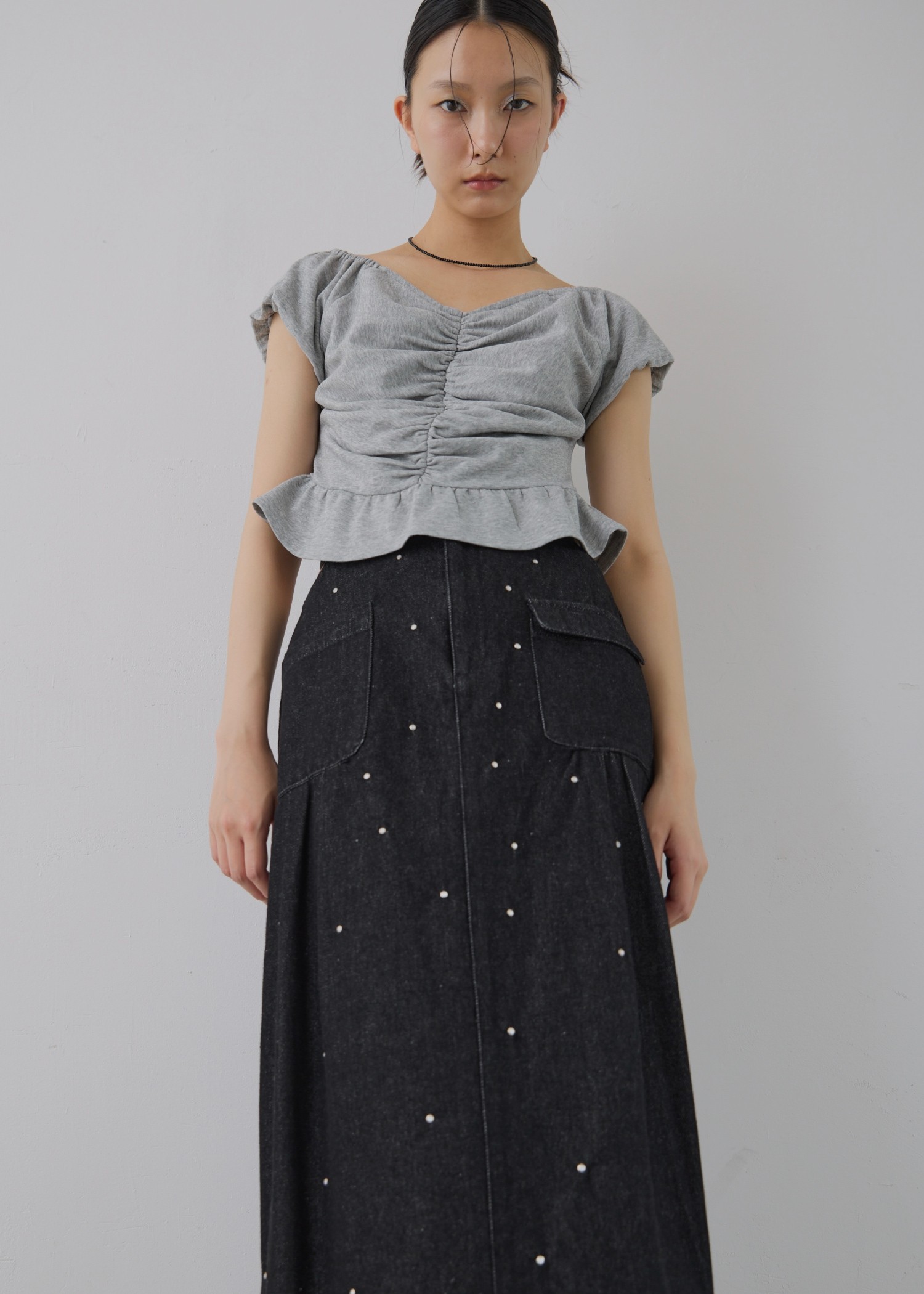 hollow out bijou tuck denim tight SK