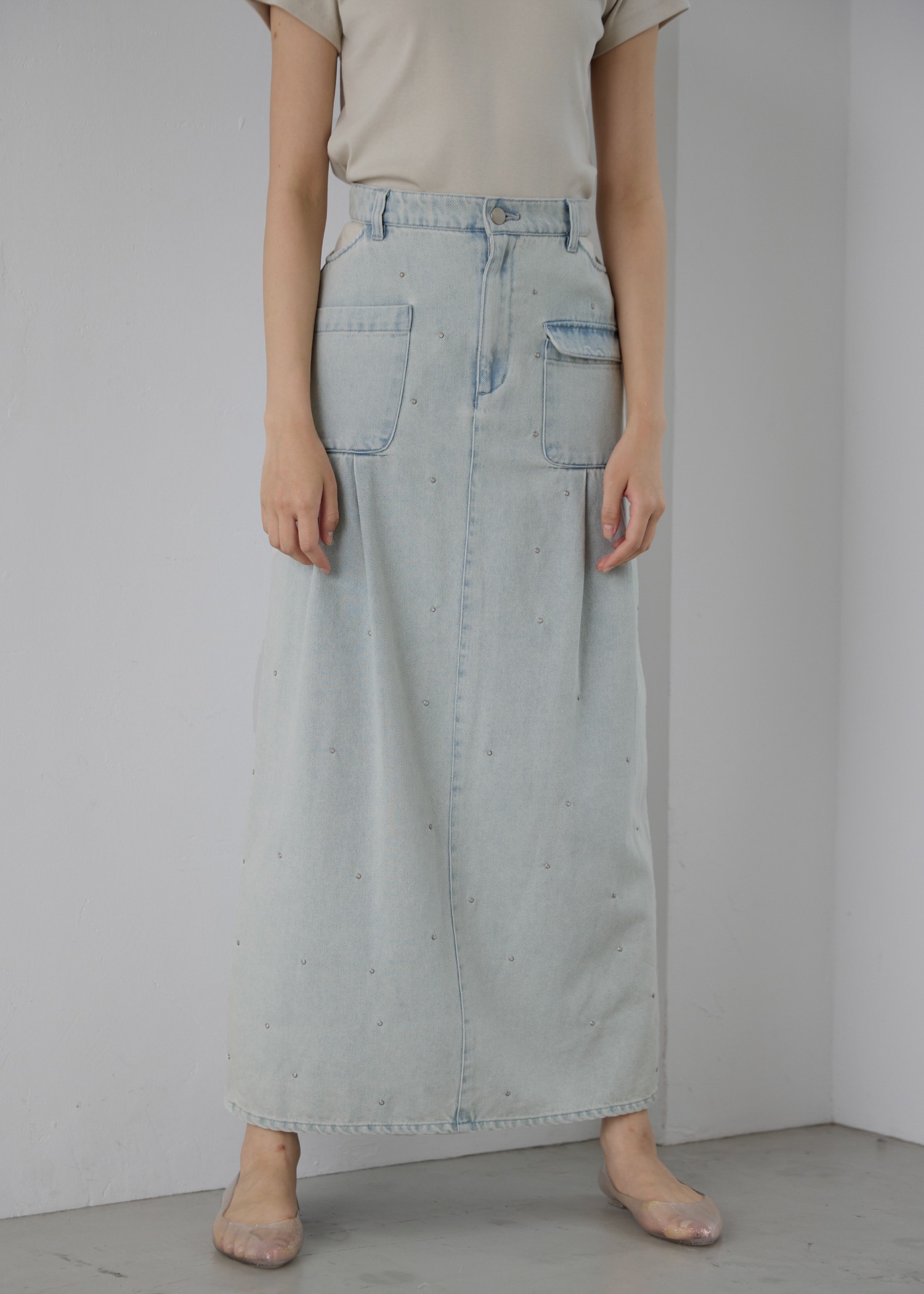 hollow out bijou tuck denim tight SK