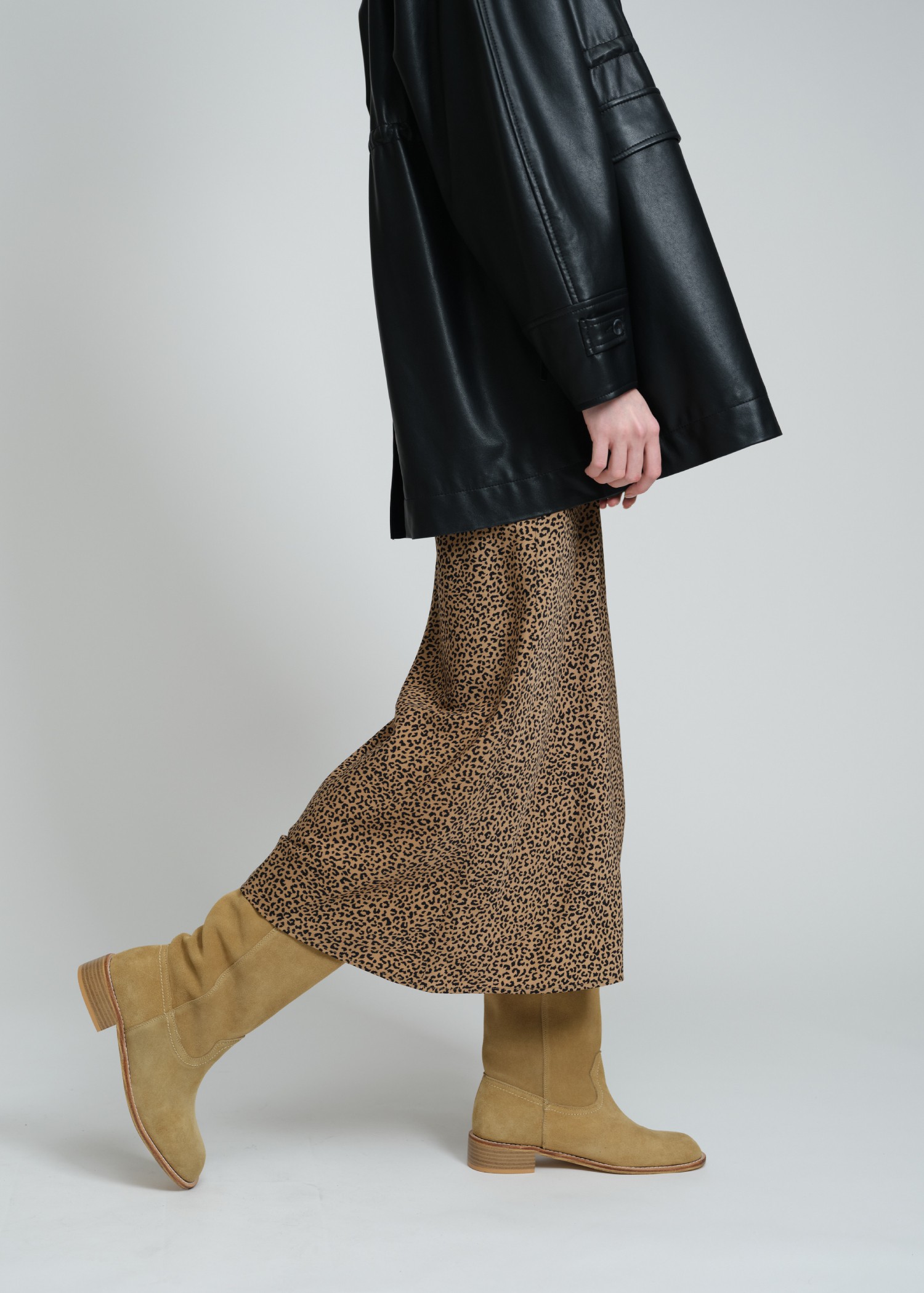 leopard print long trapeze skirt