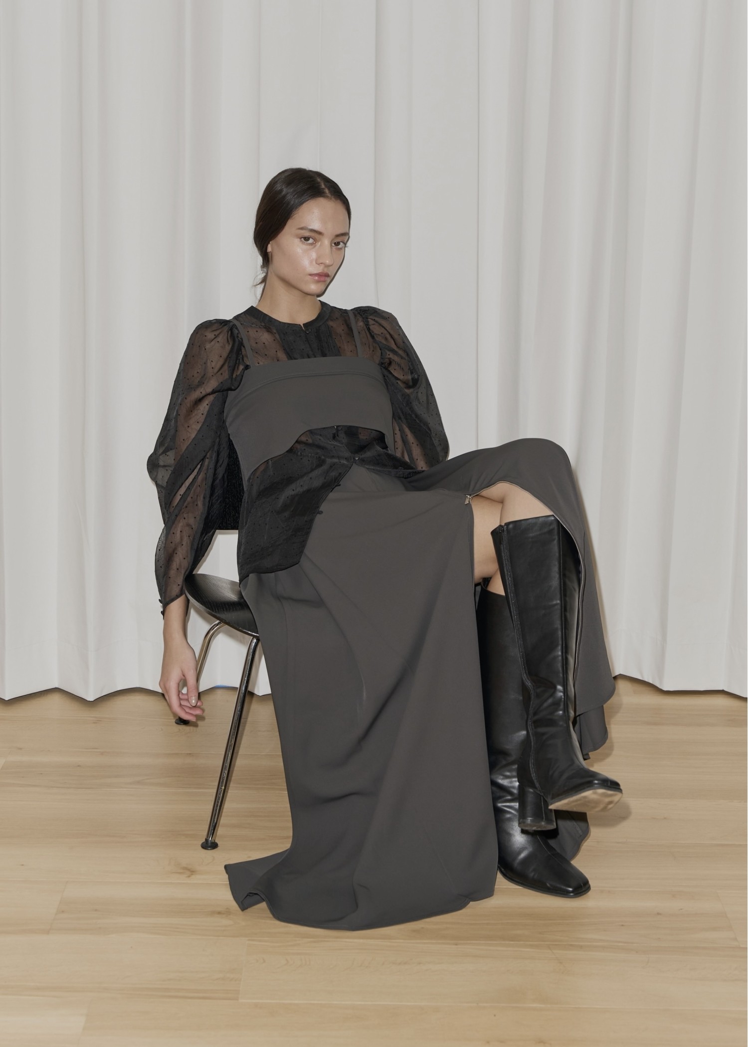 georgette bustier & side tuck skirt SET UP