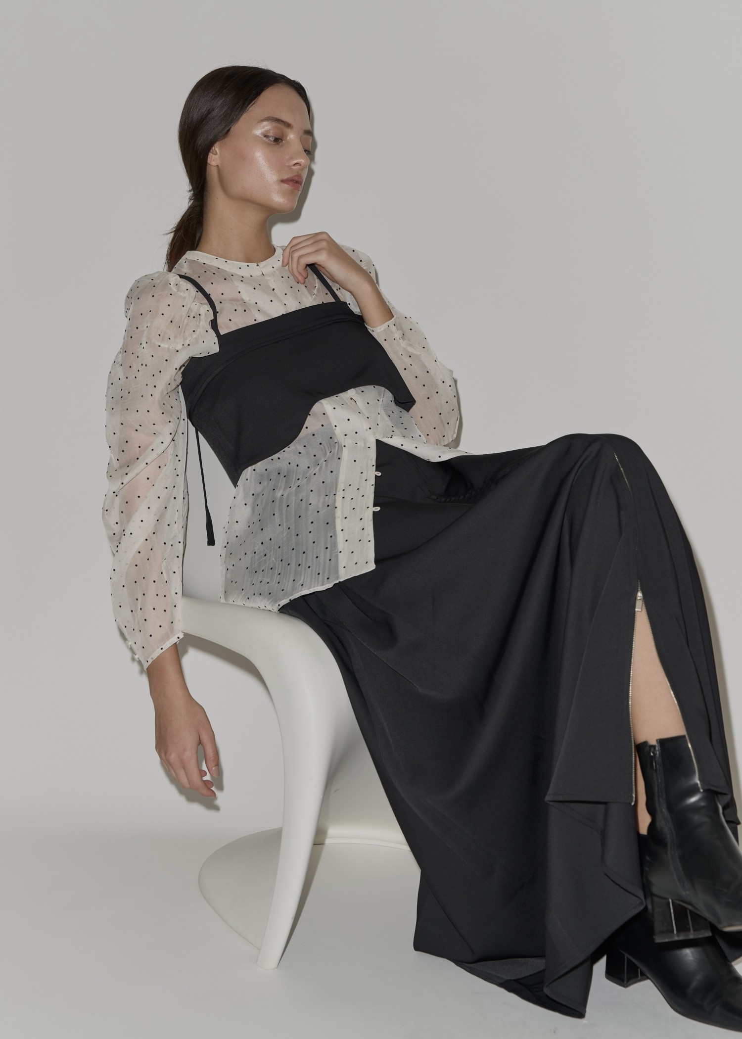 georgette bustier & side tuck skirt SET UP