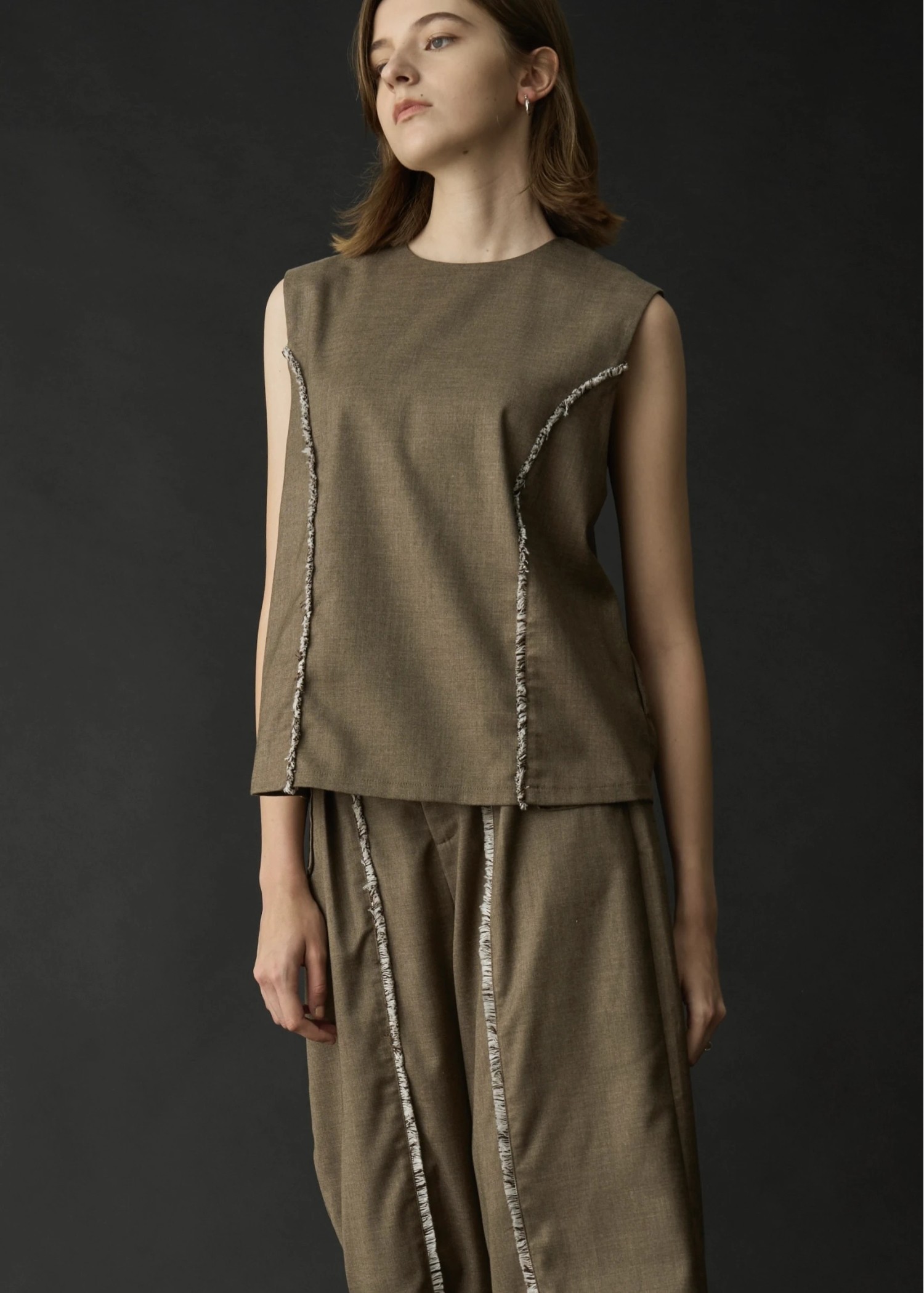 2way incision neck fringe no sleeve tops