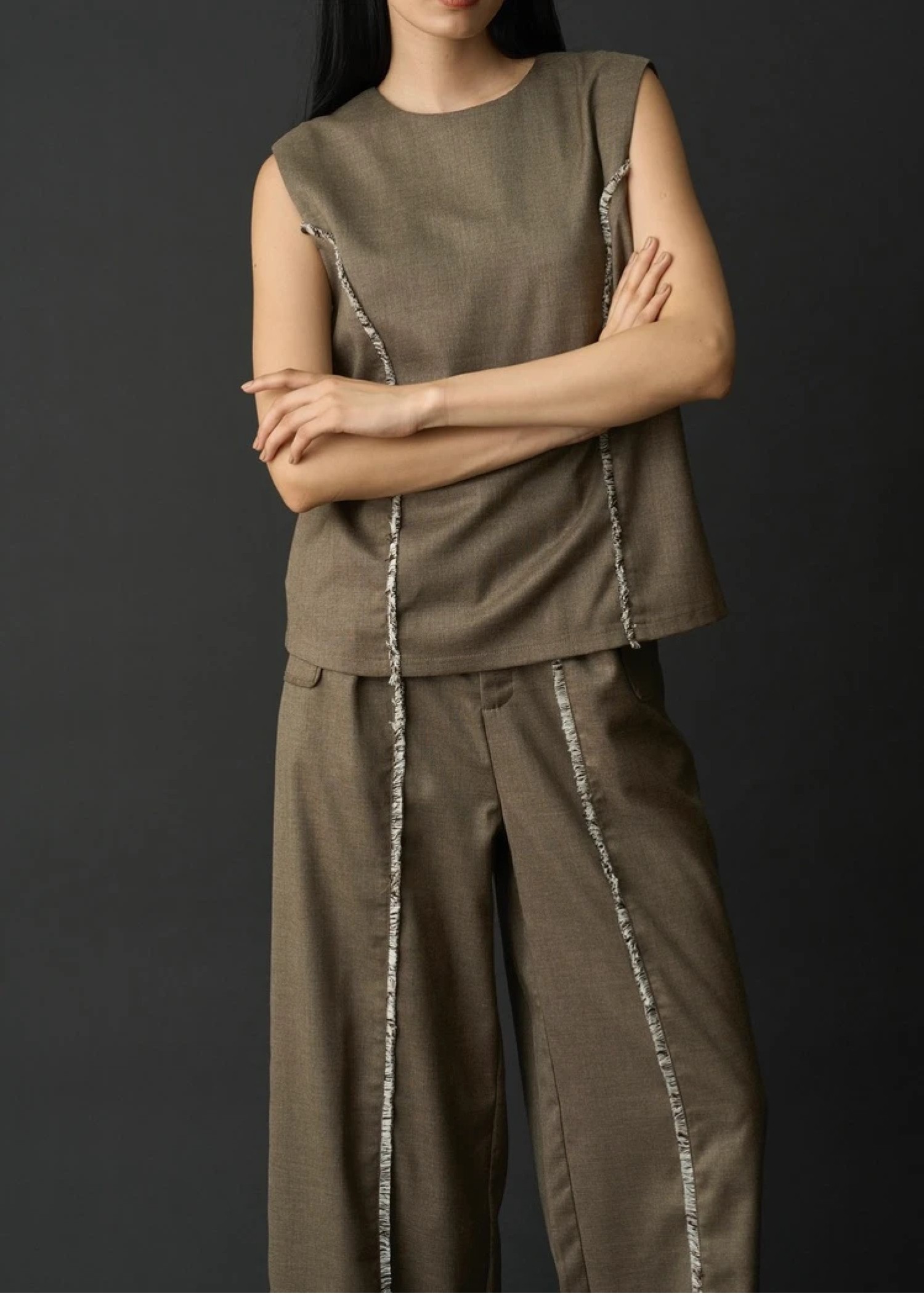 2way incision neck fringe no sleeve tops