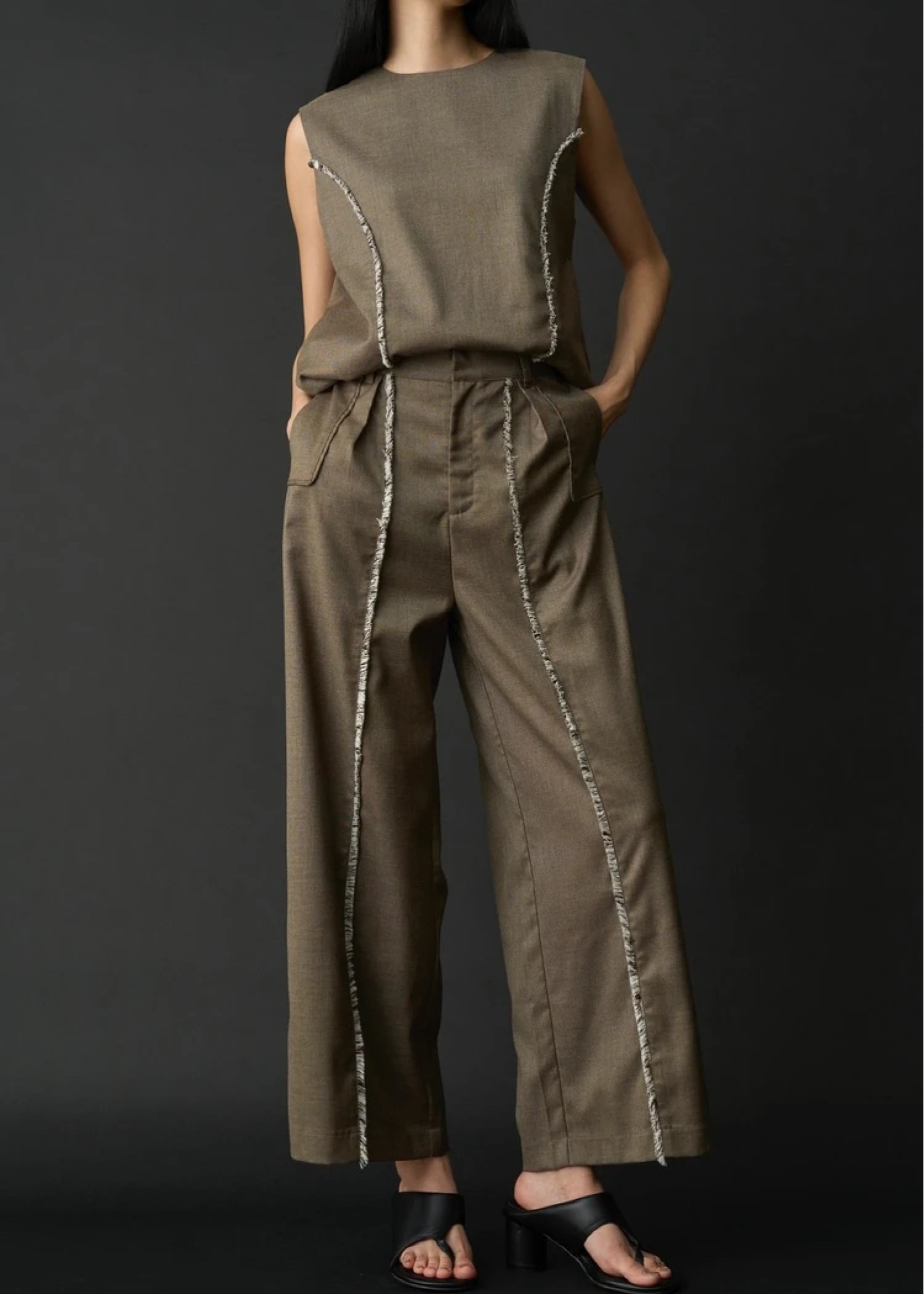 2way incision neck fringe no sleeve tops