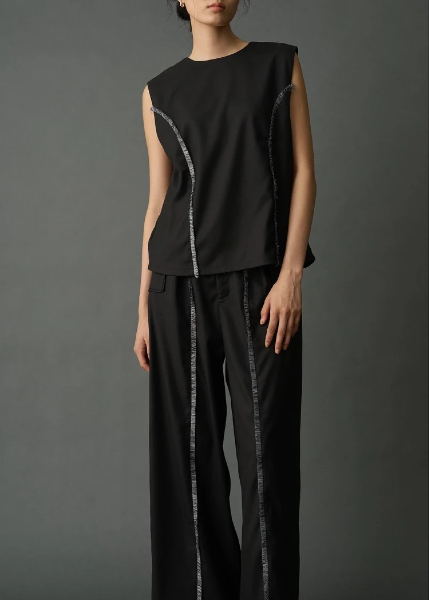 2way incision neck fringe no sleeve tops