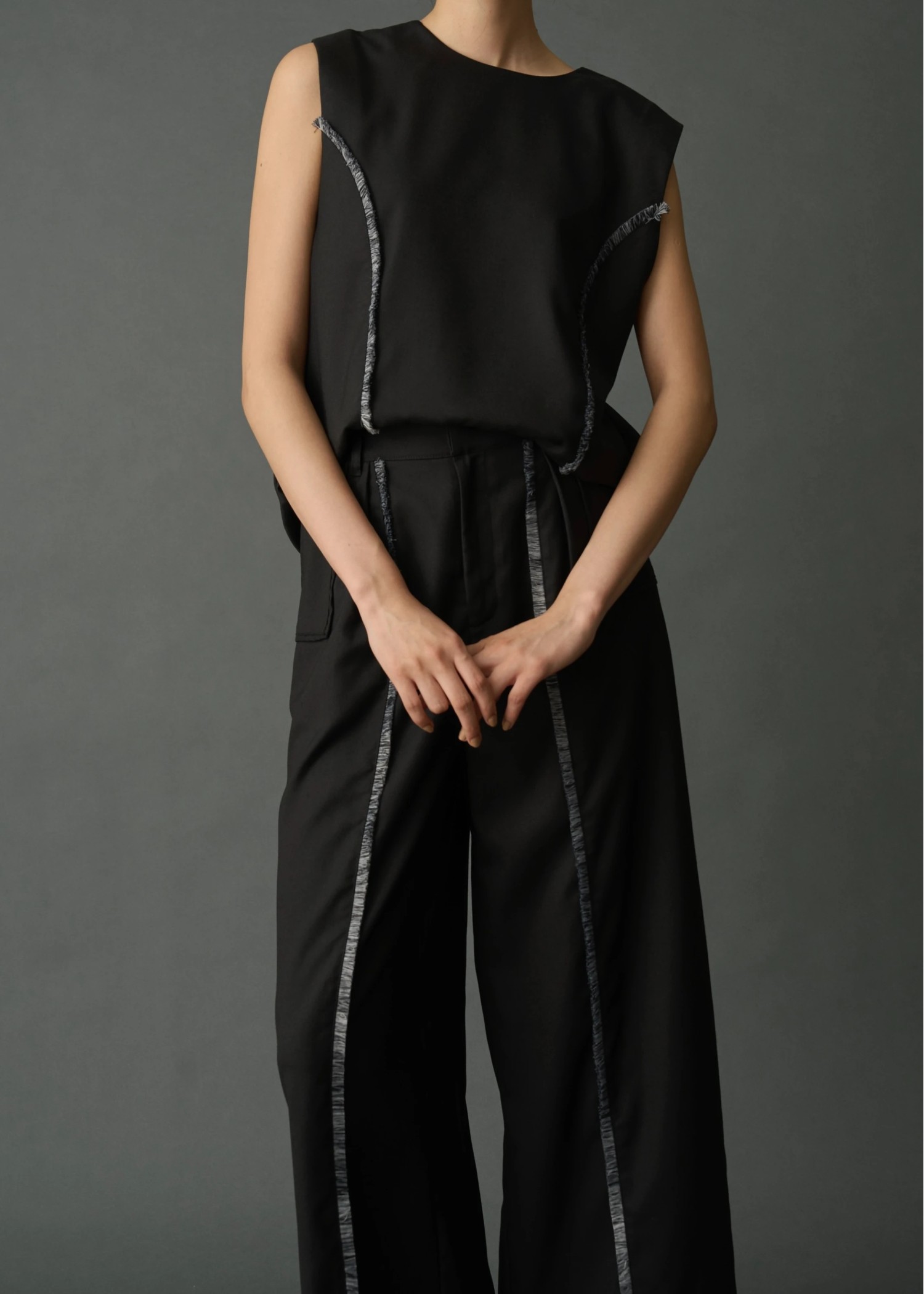 2way incision neck fringe no sleeve tops