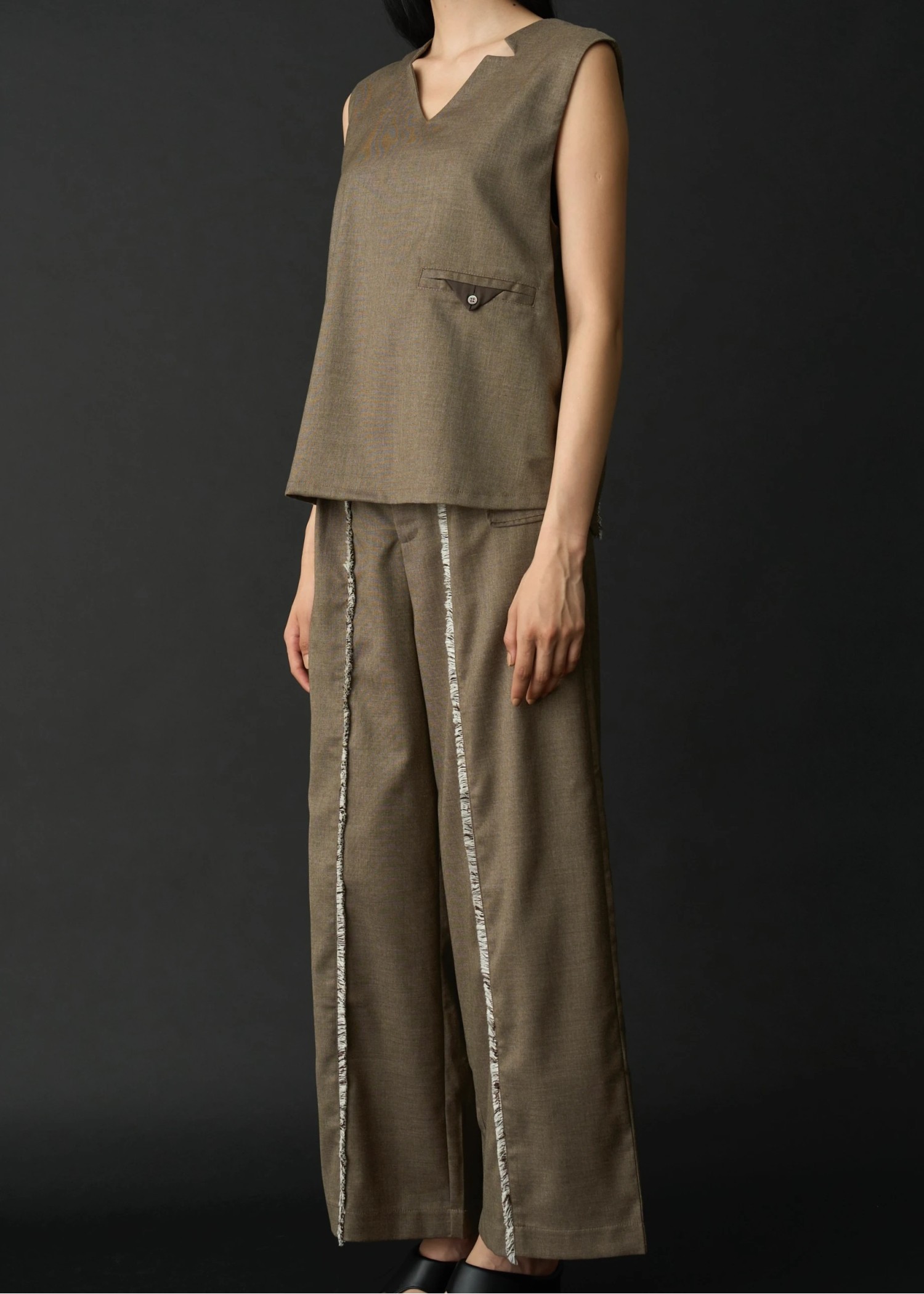 2way incision neck fringe no sleeve tops