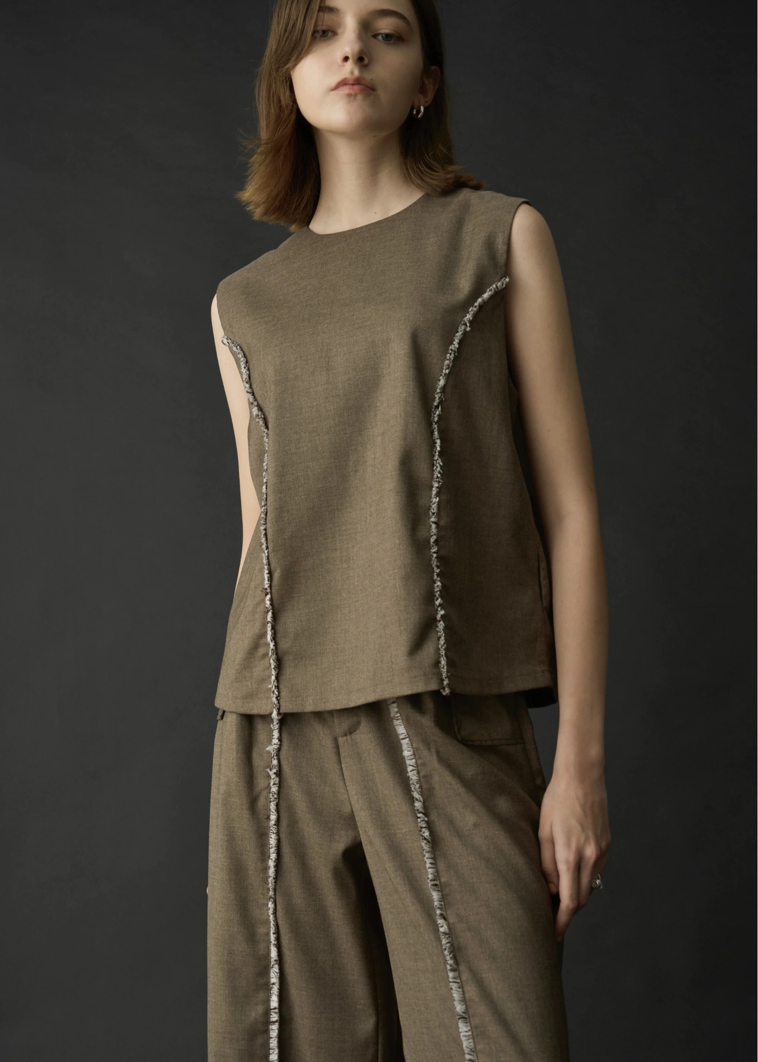 2way incision neck fringe no sleeve tops