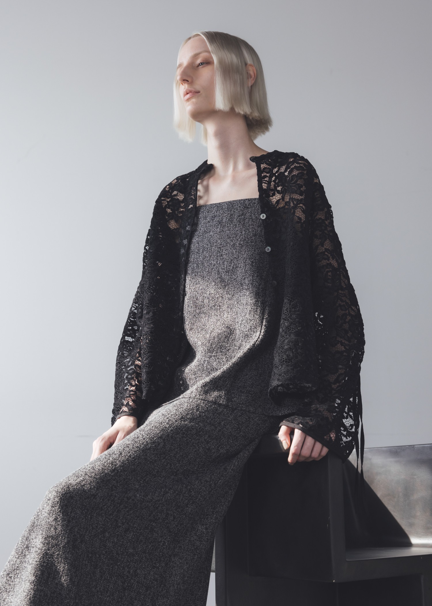 sheer velour lace ribbon sleeve blouse