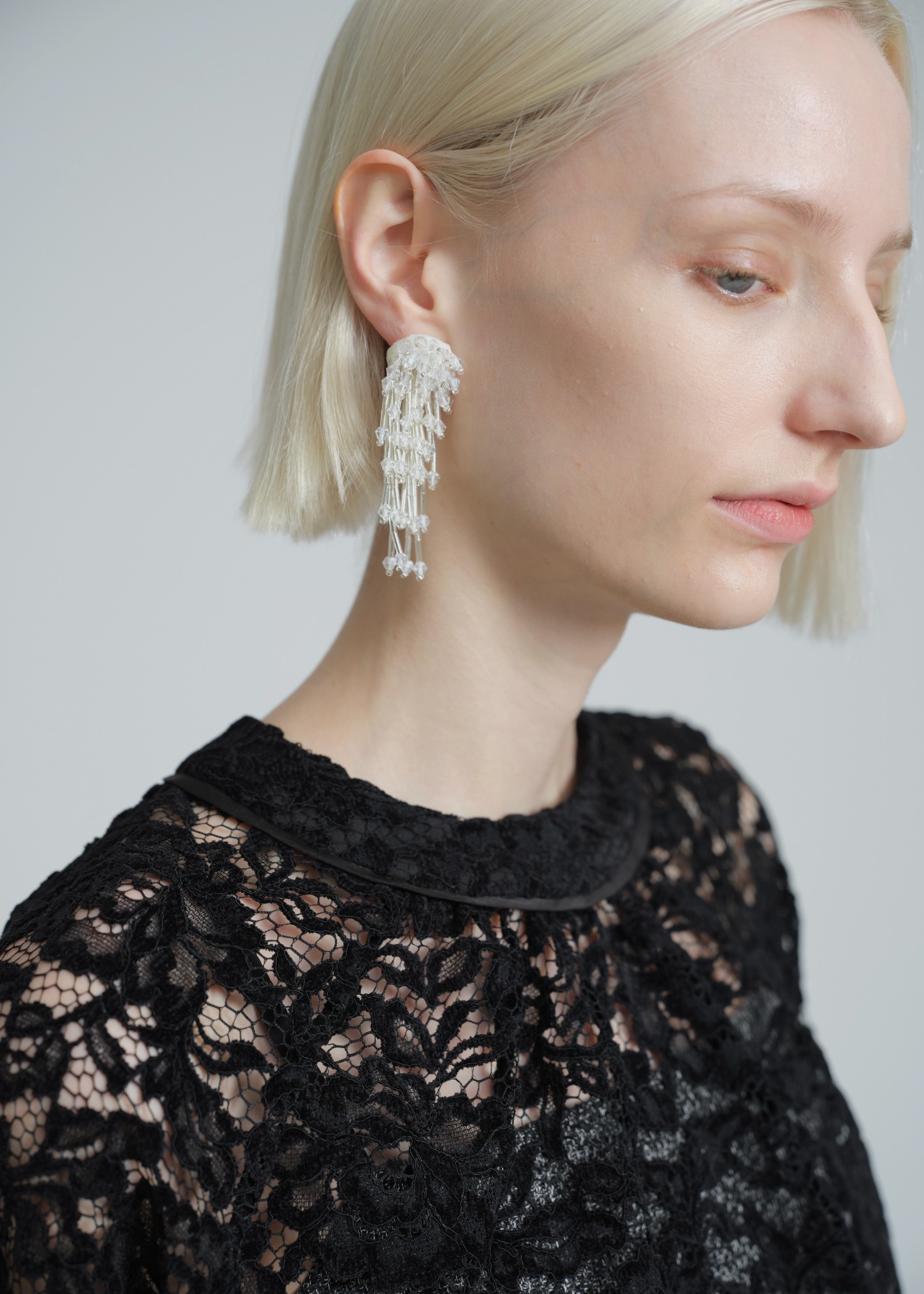 sheer velour lace ribbon sleeve blouse