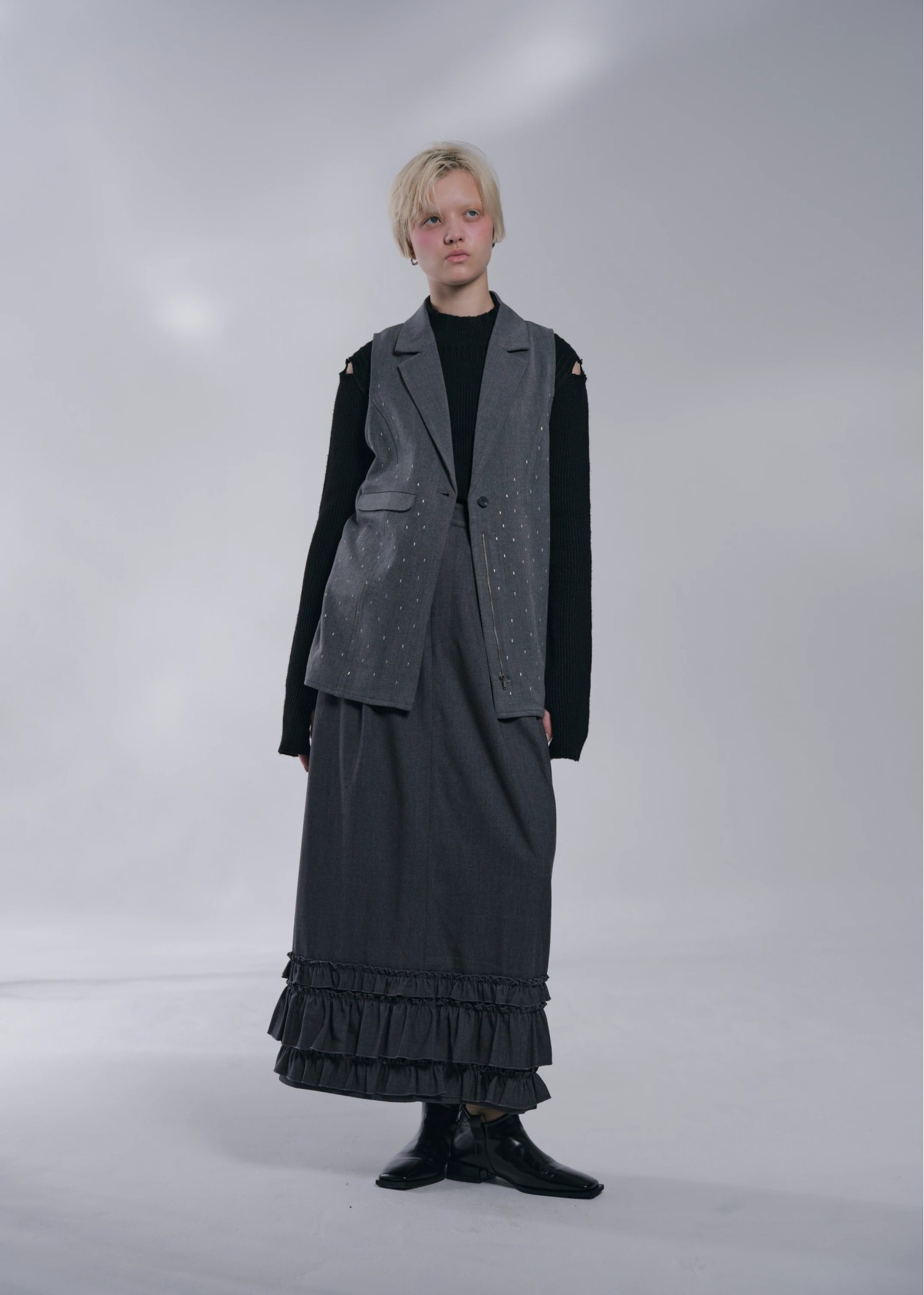 tailor collar studs zip gilet