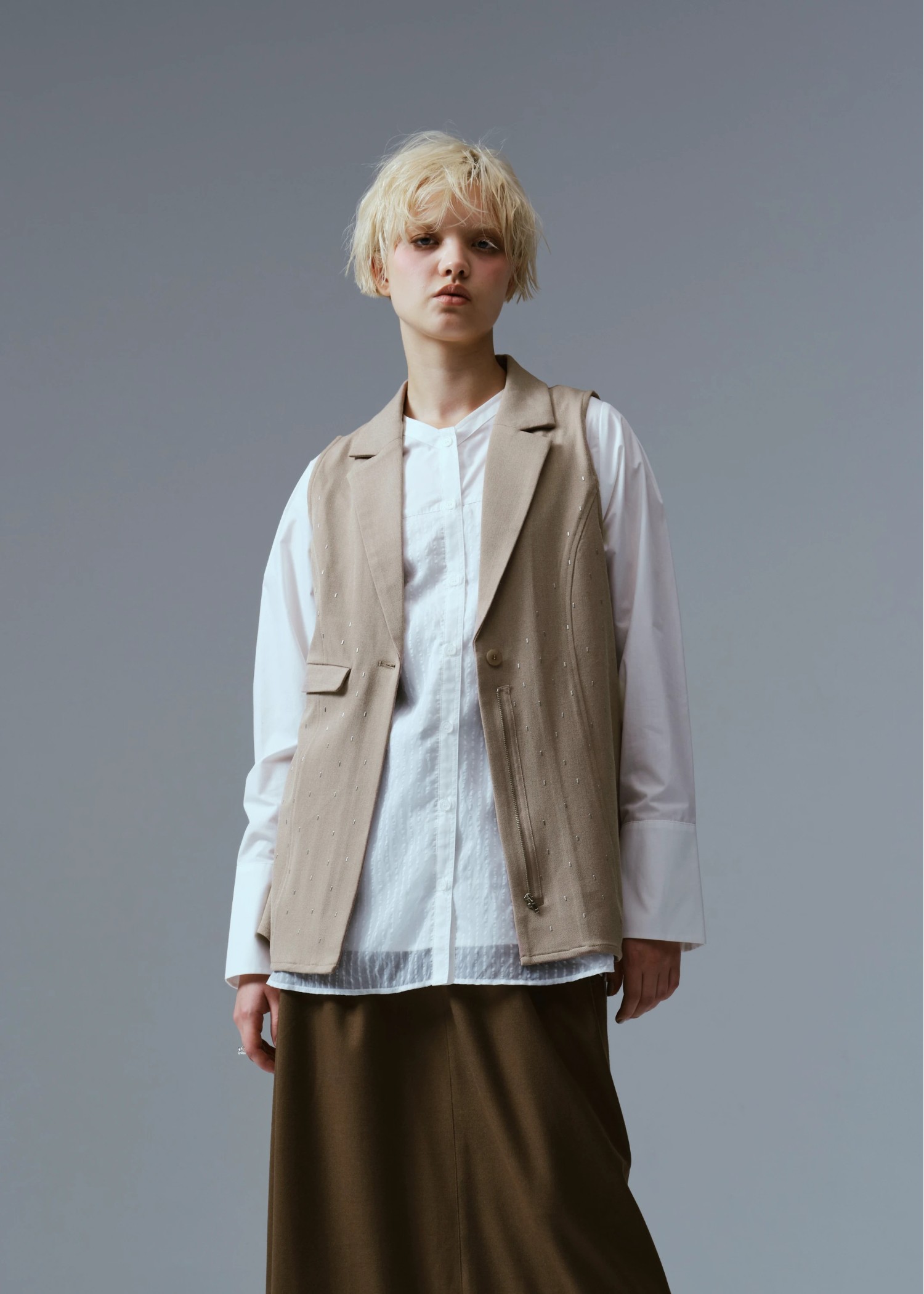 tailor collar studs zip gilet