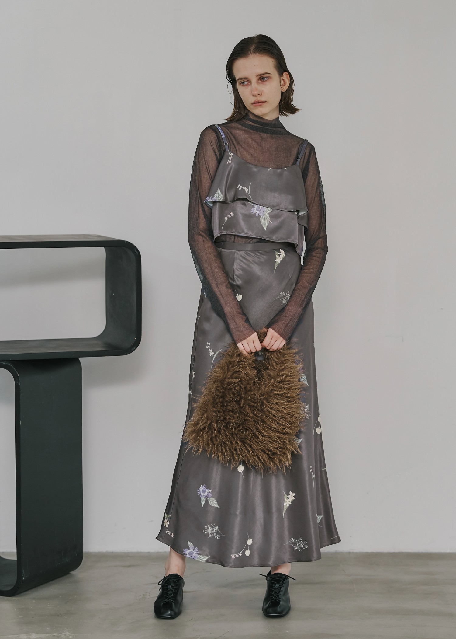 melange mesh sheer bottle neck tops