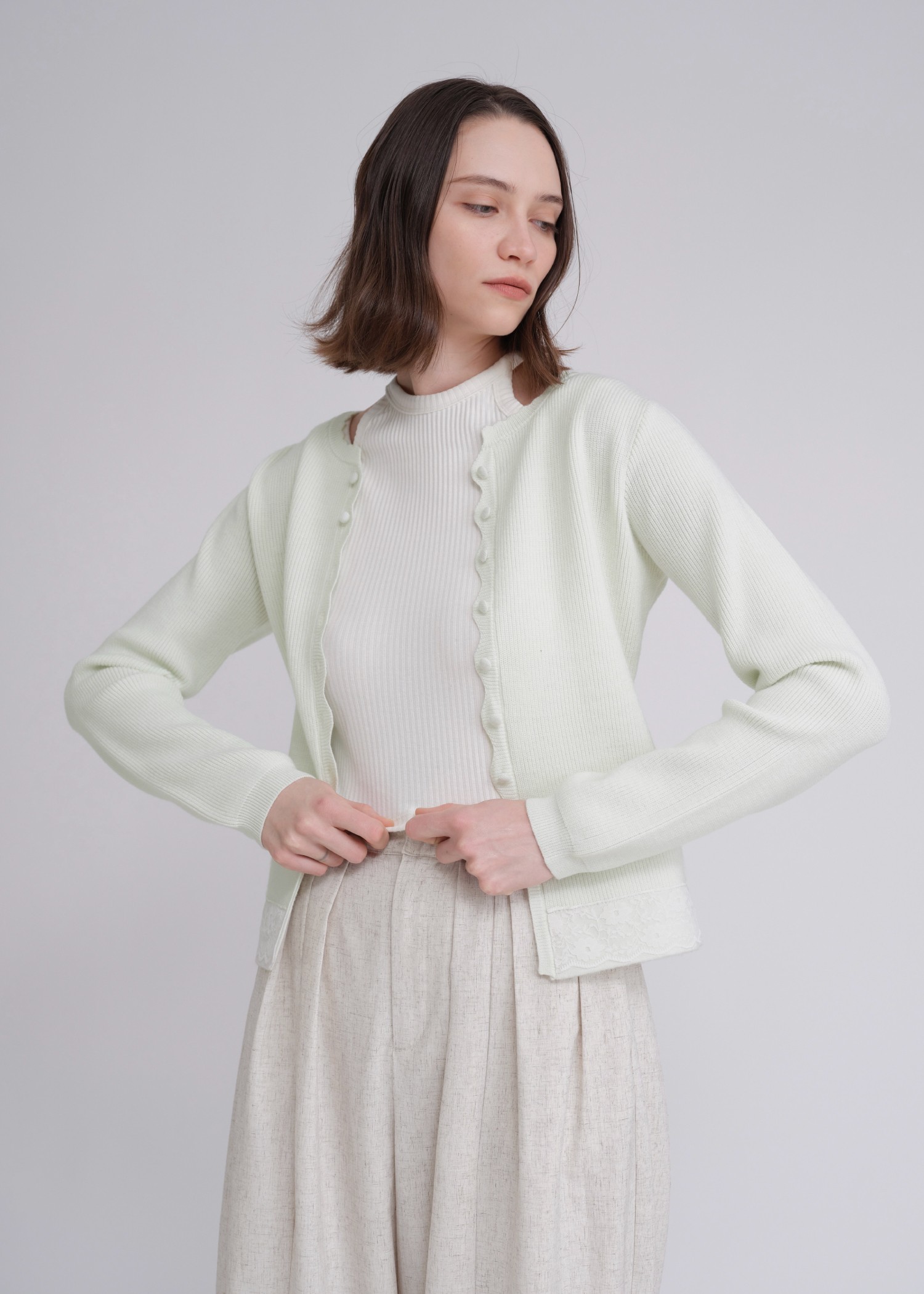 lace combination scallop knit cardigan