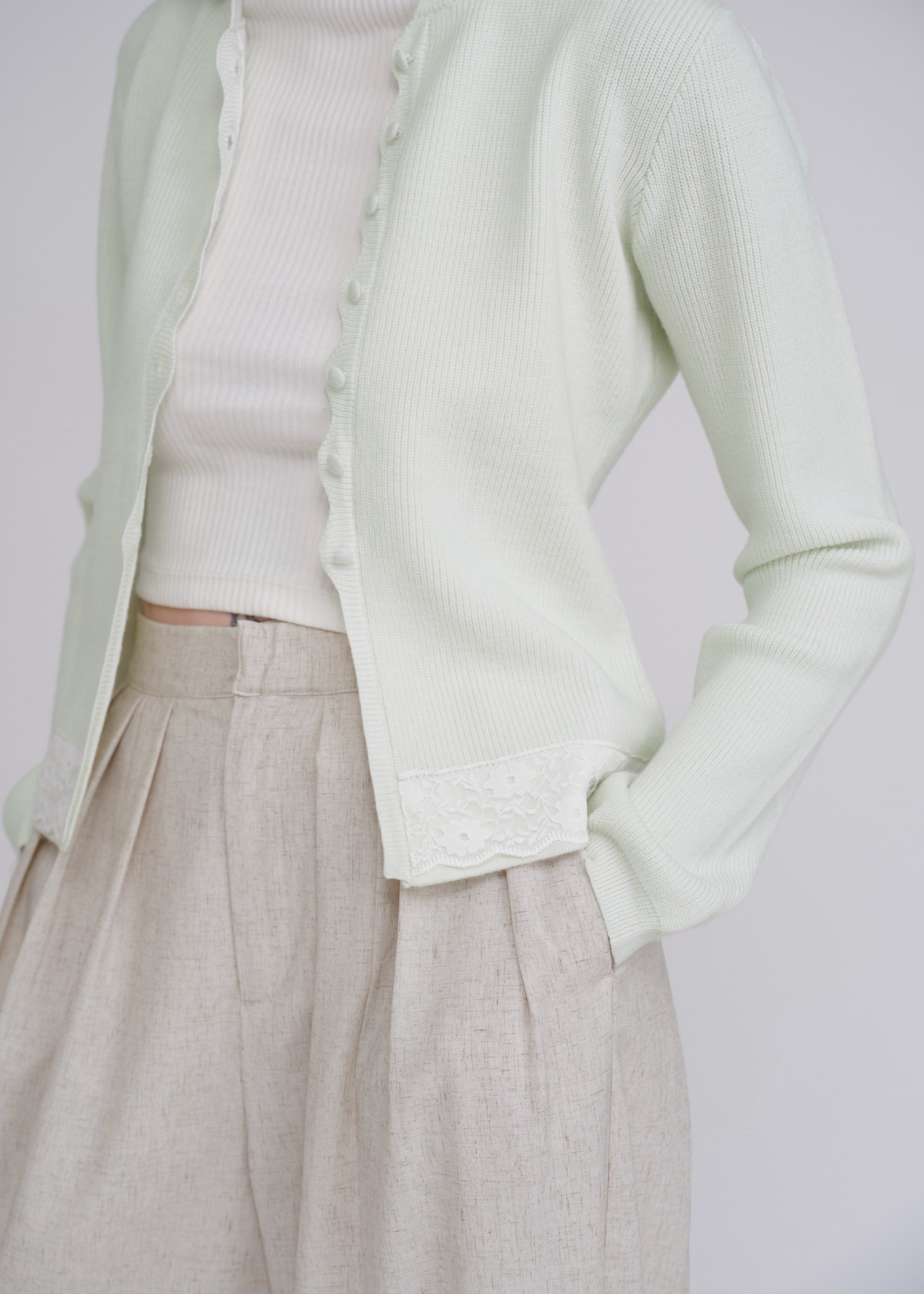 lace combination scallop knit cardigan