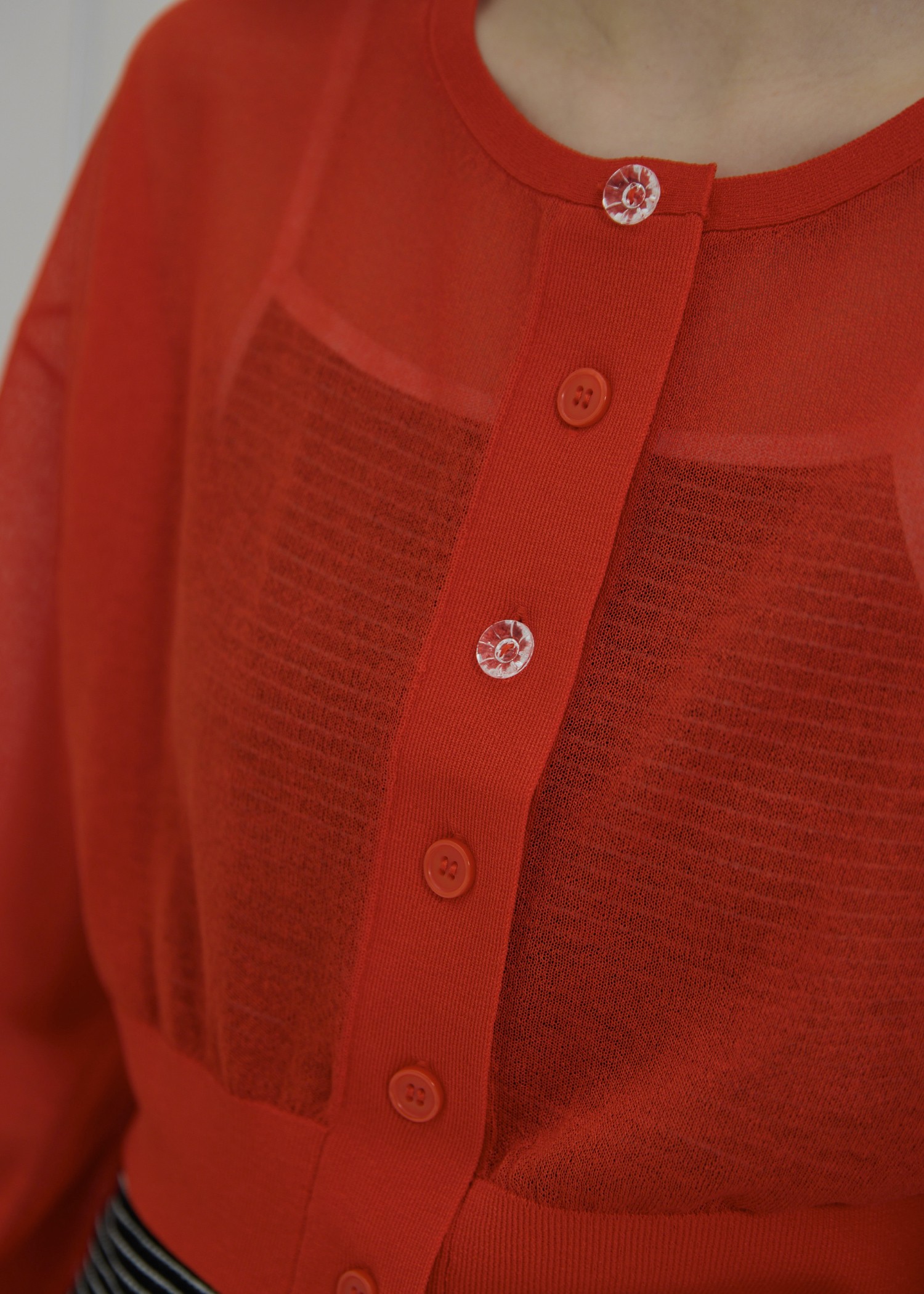 sheer round neck multi button cardigan