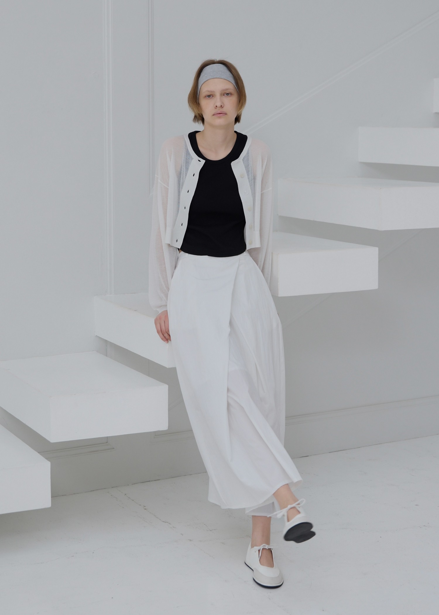 sheer round neck multi button cardigan