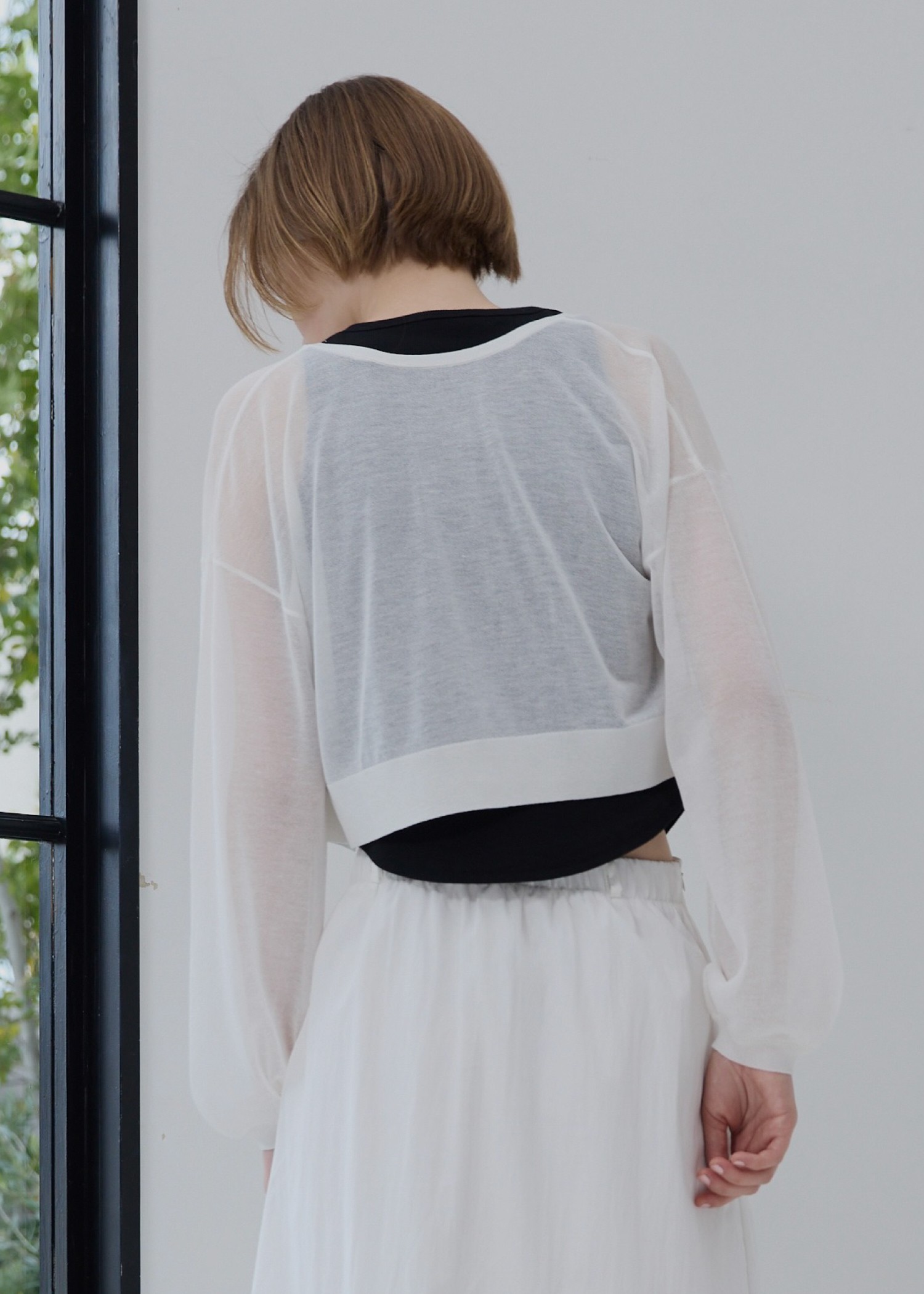 sheer round neck multi button cardigan