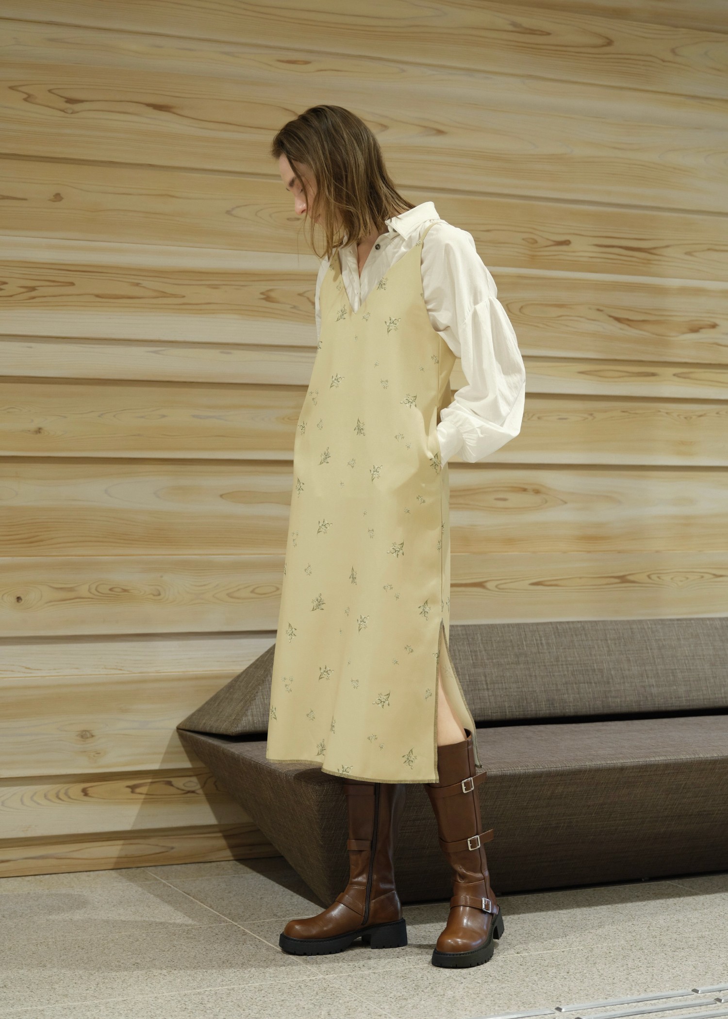 deep side slit ditsy print camisole OP