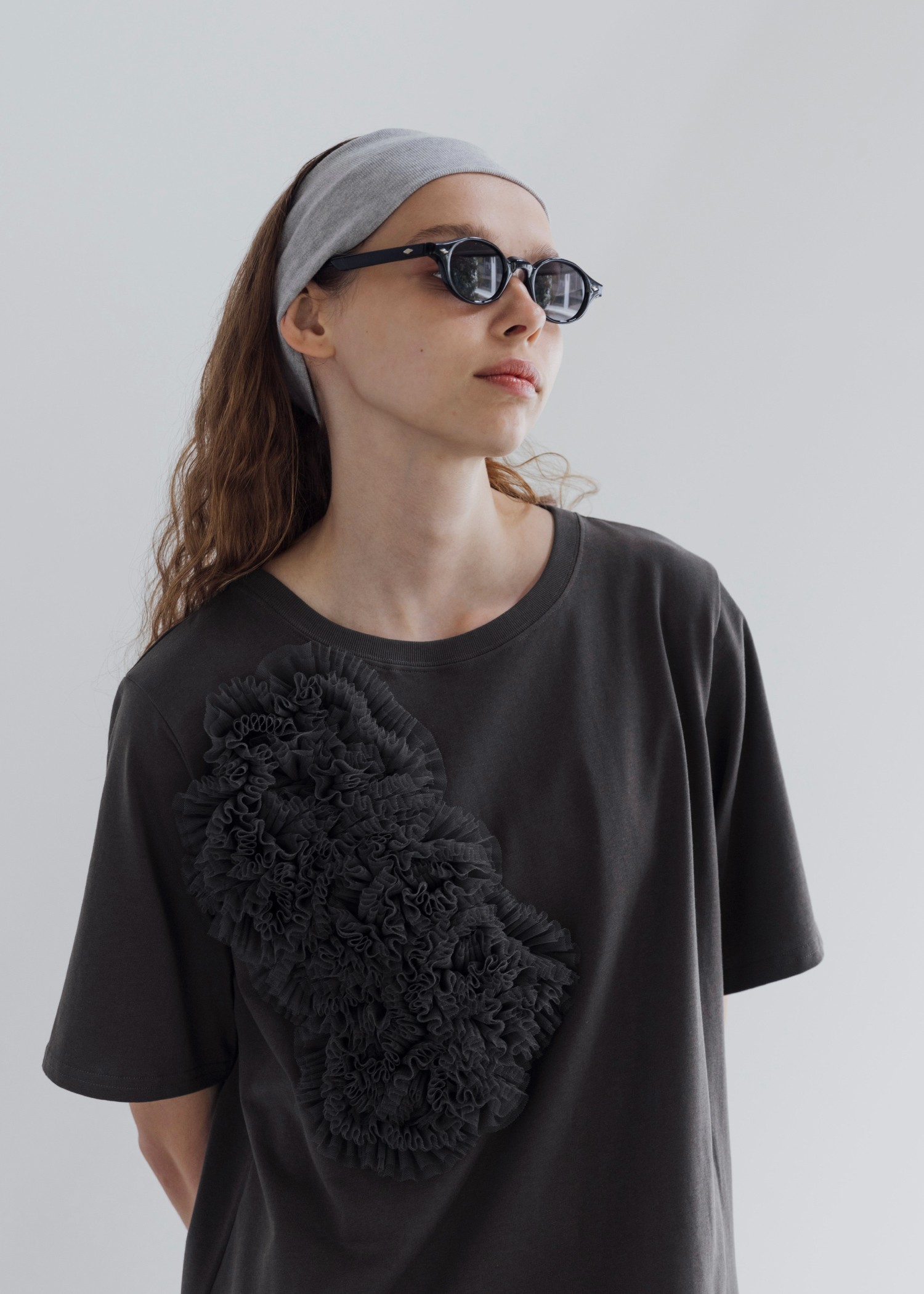 tulle motif half sleeve cut and sew OP