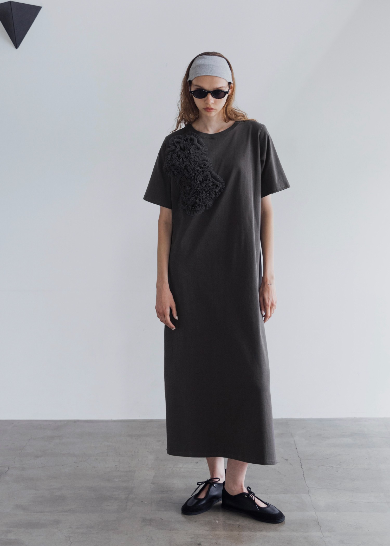 tulle motif half sleeve cut and sew OP