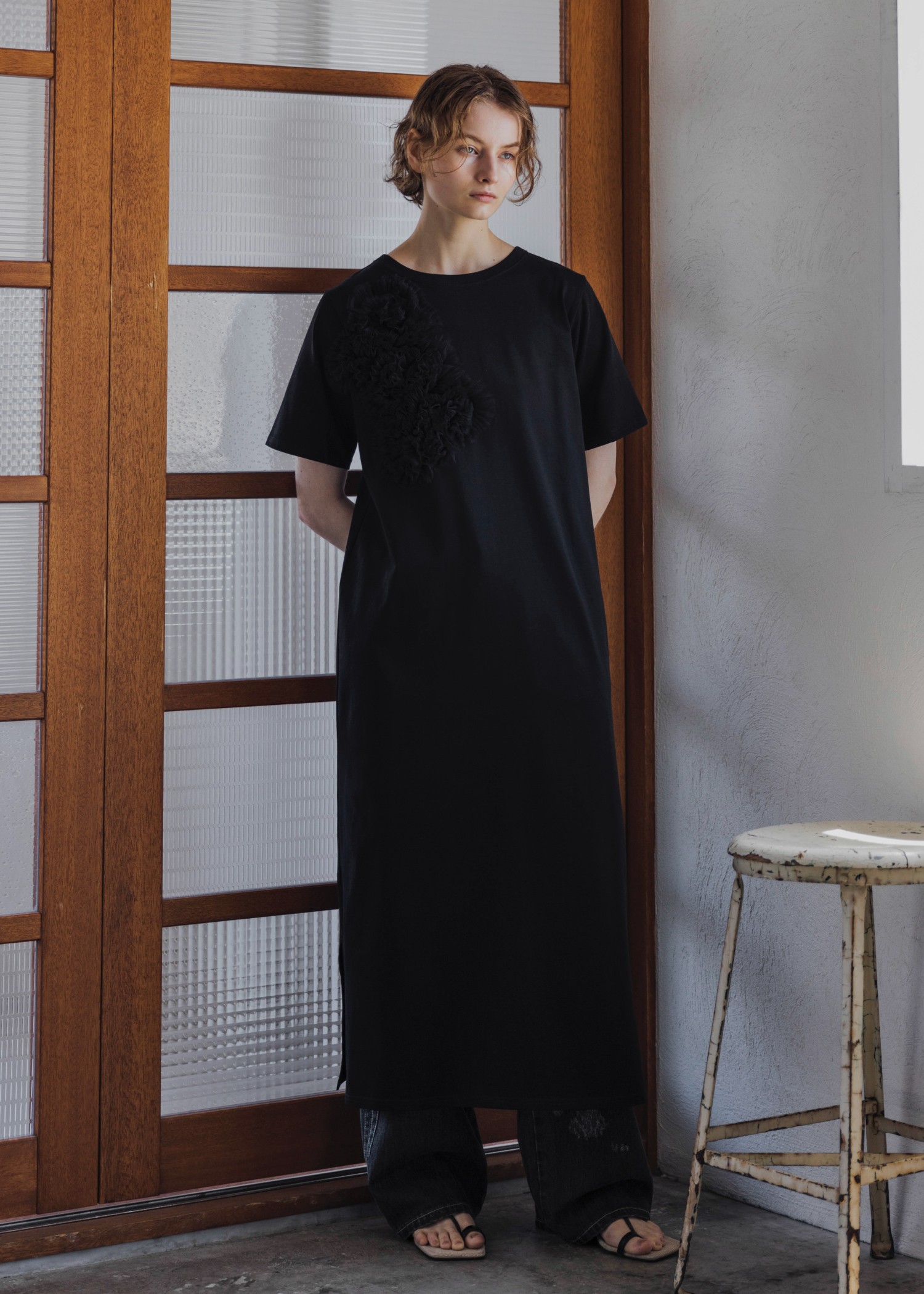 tulle motif half sleeve cut and sew OP