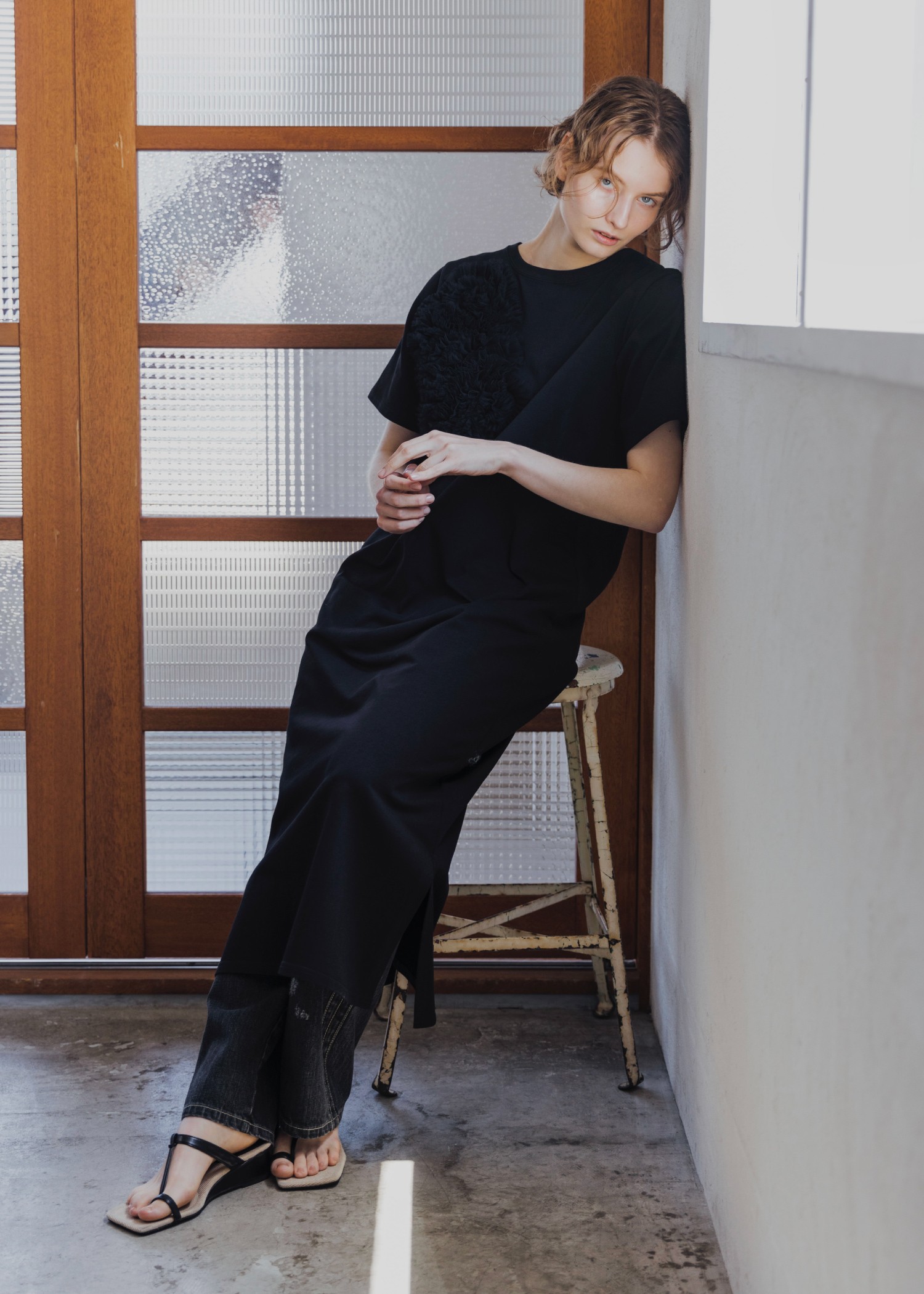 tulle motif half sleeve cut and sew OP