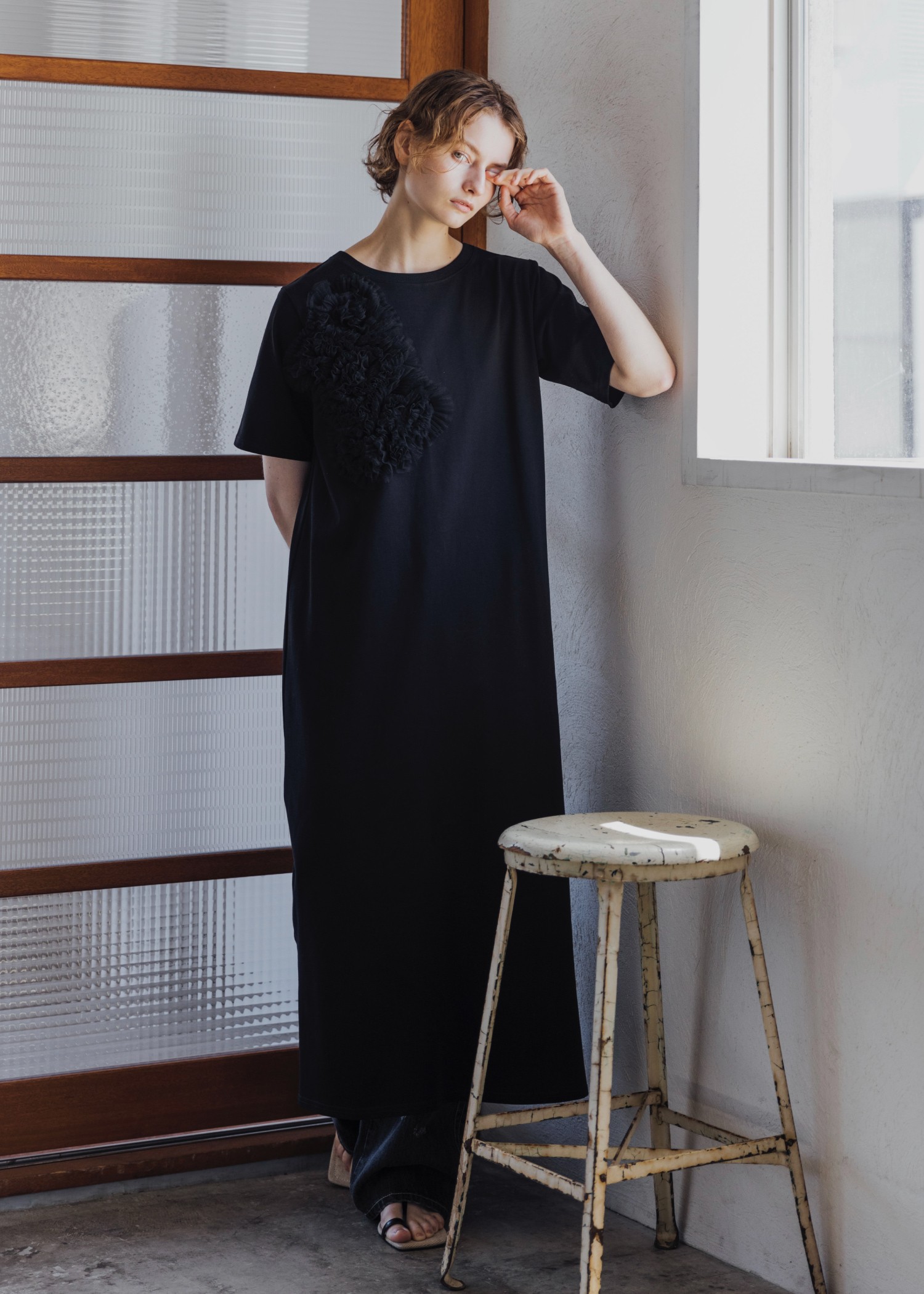 tulle motif half sleeve cut and sew OP