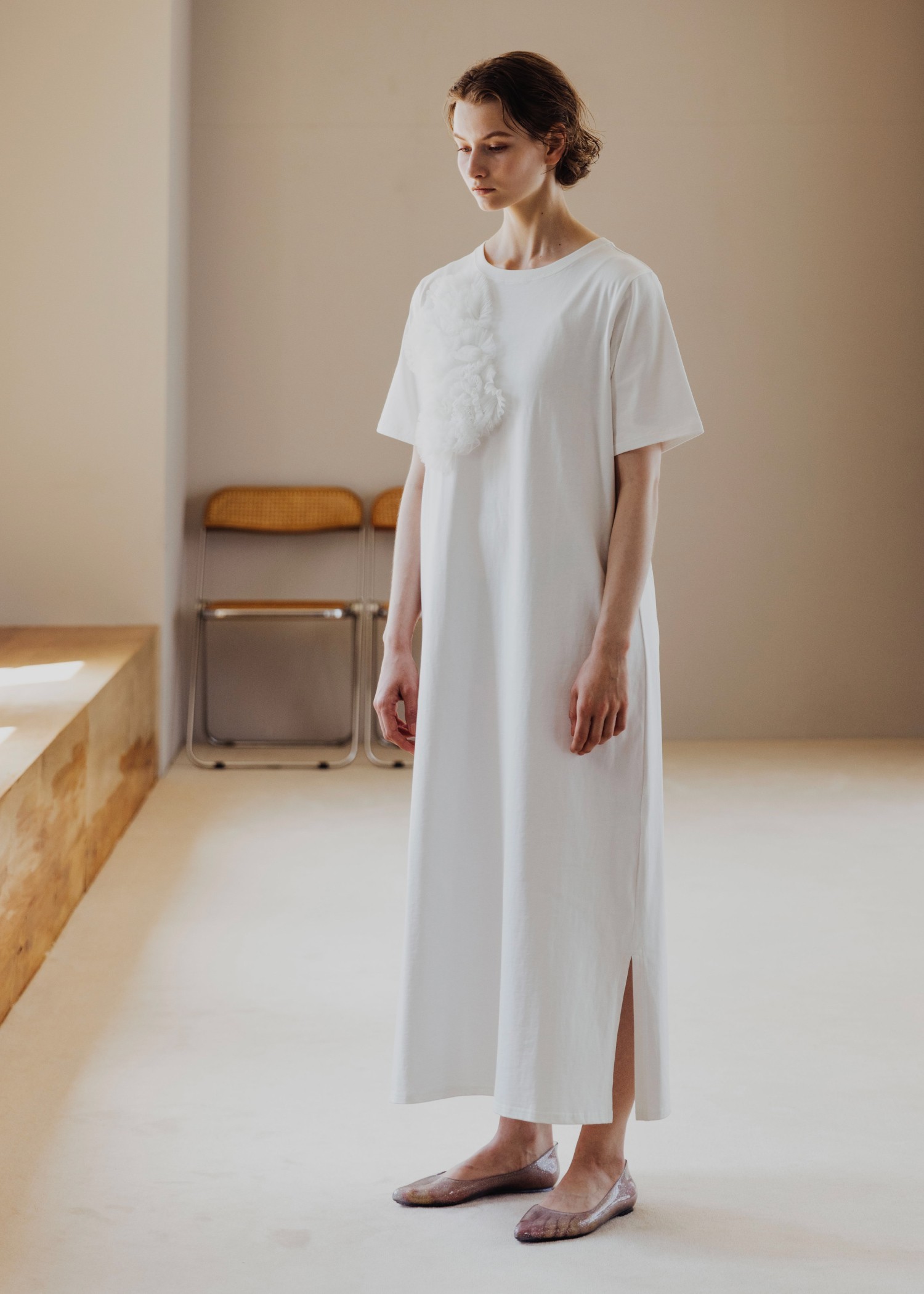 tulle motif half sleeve cut and sew OP