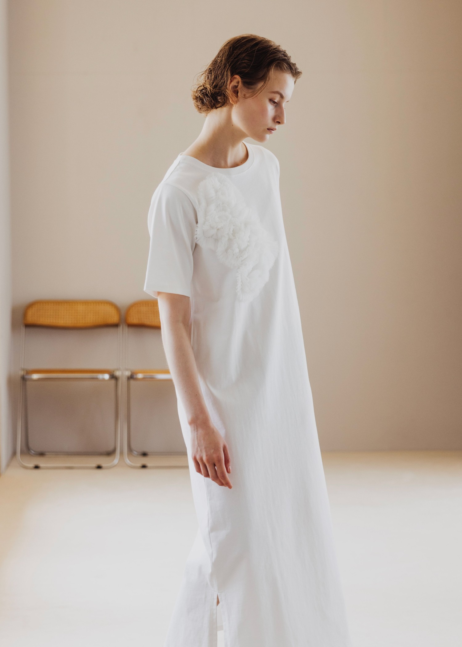 tulle motif half sleeve cut and sew OP