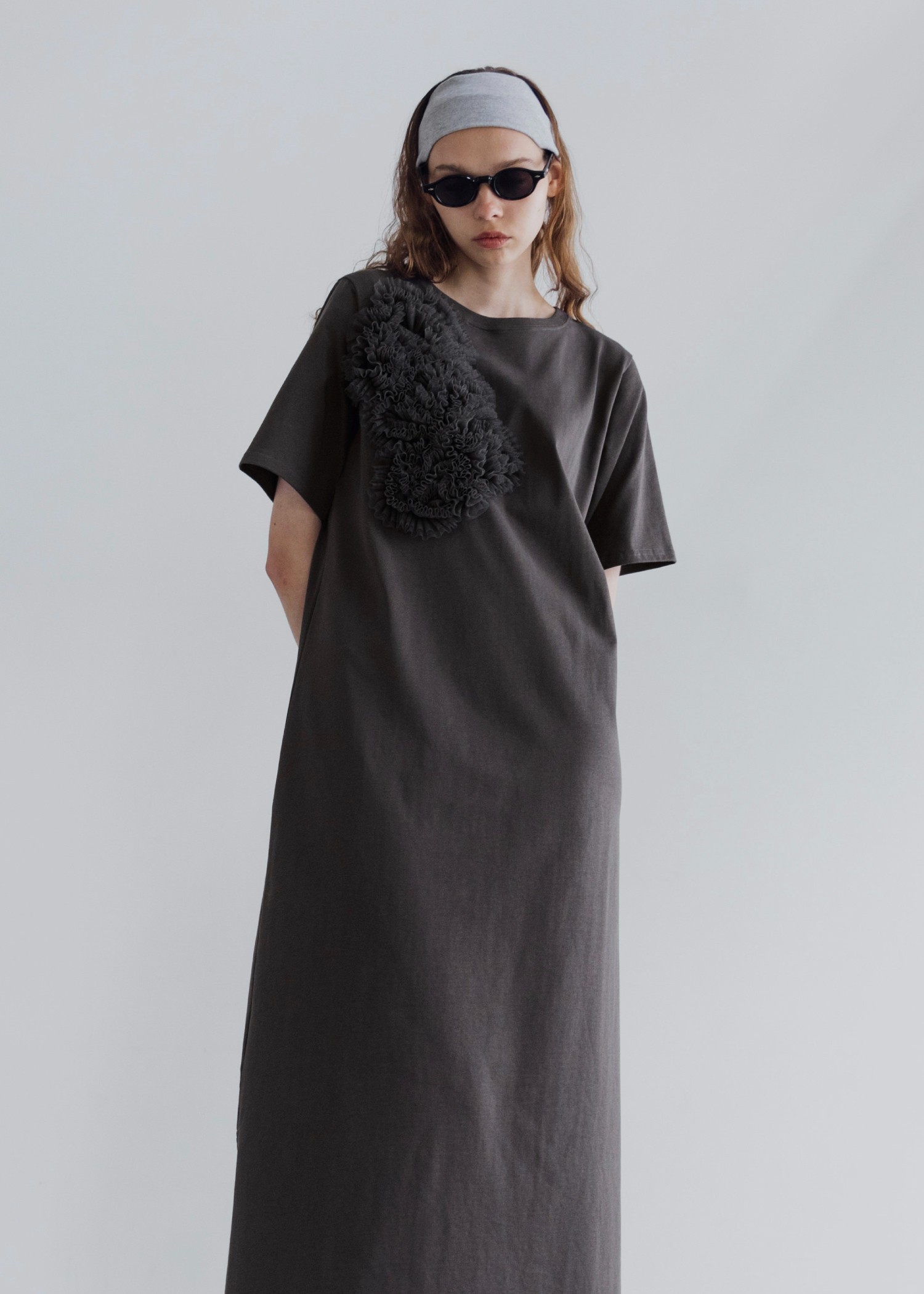 tulle motif half sleeve cut and sew OP