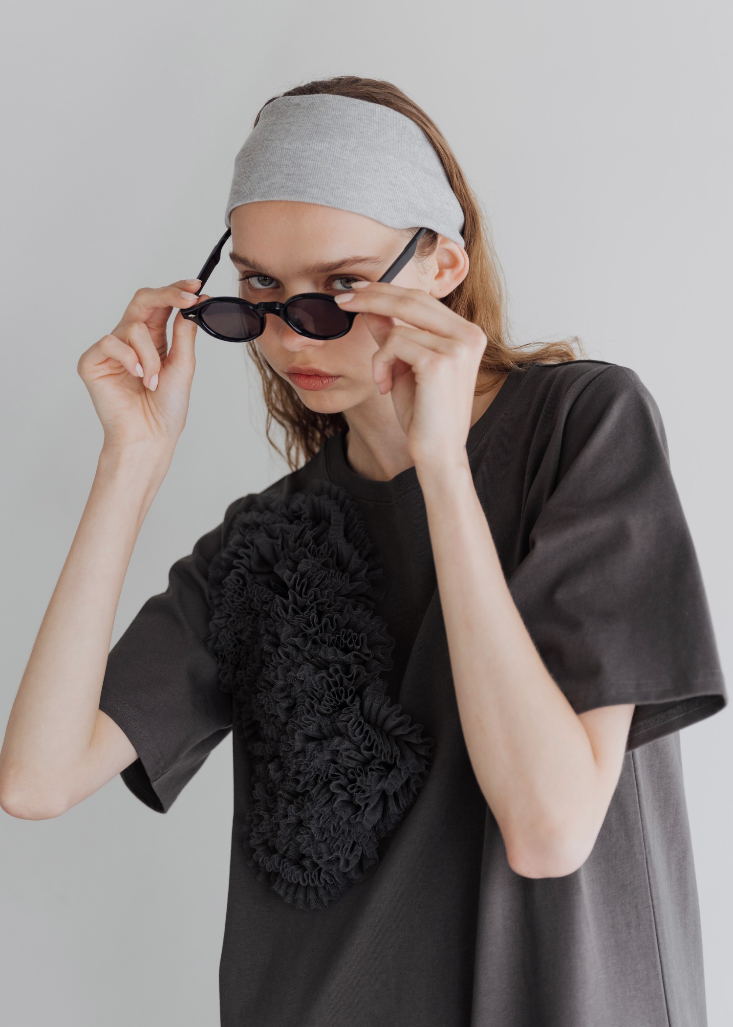 tulle motif half sleeve cut and sew OP