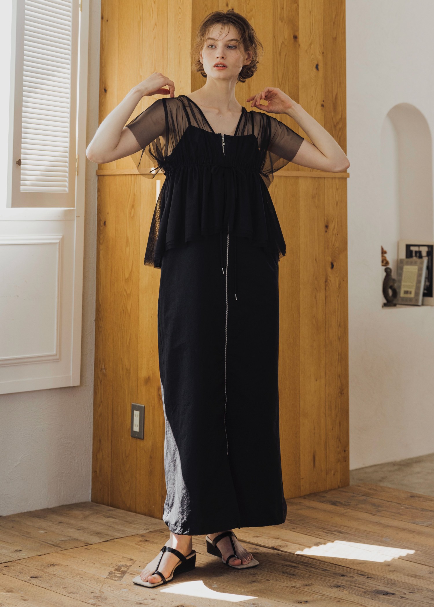 patchwork back pocket nylon camisole OP