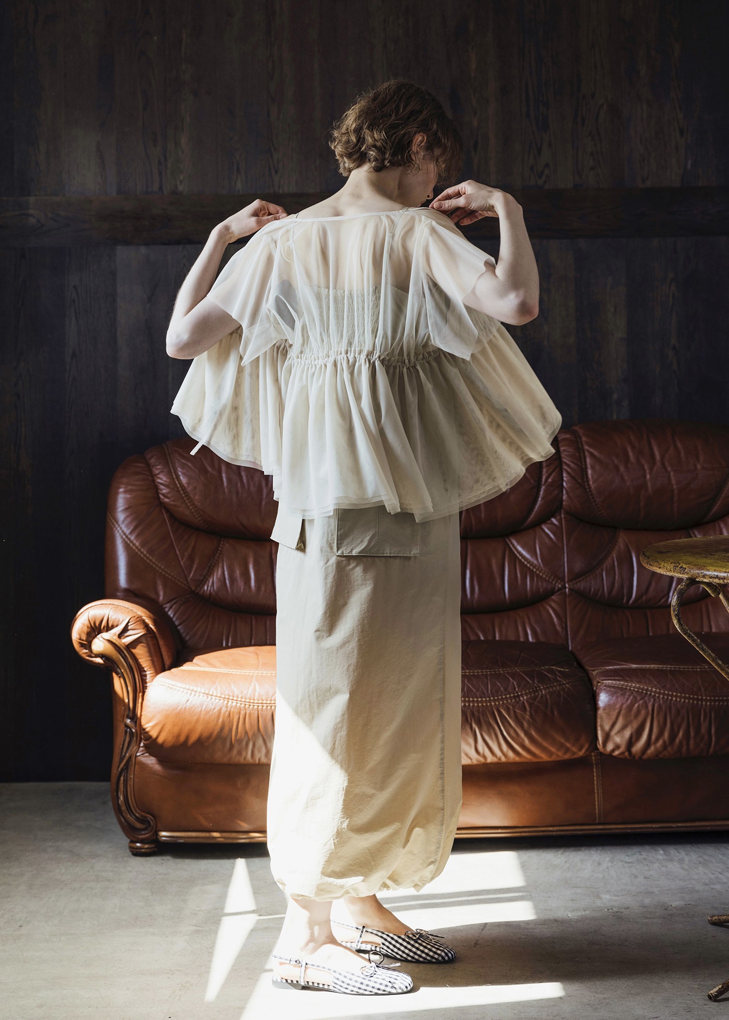 patchwork back pocket nylon camisole OP