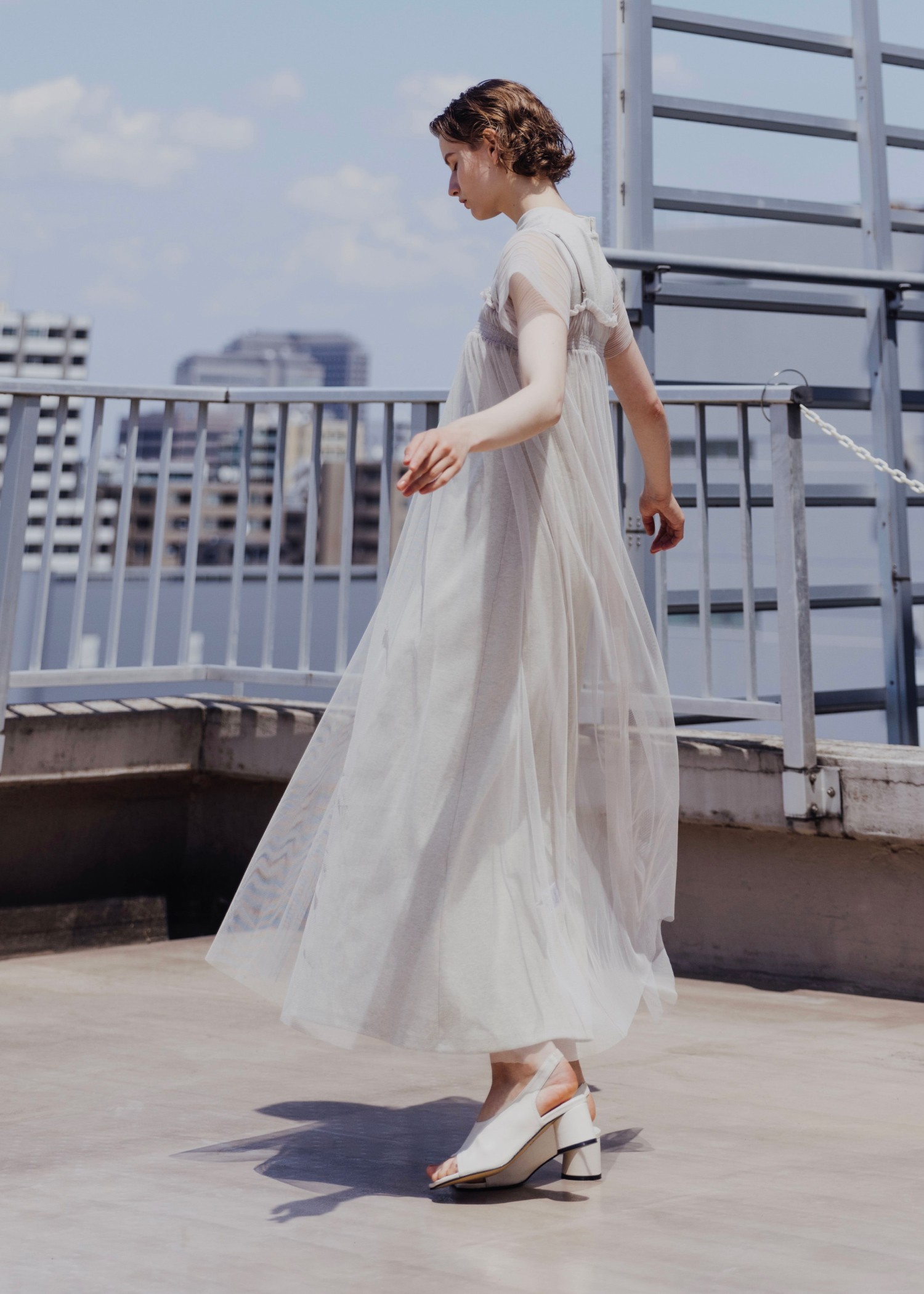 pleats shirring tulle camisole OP