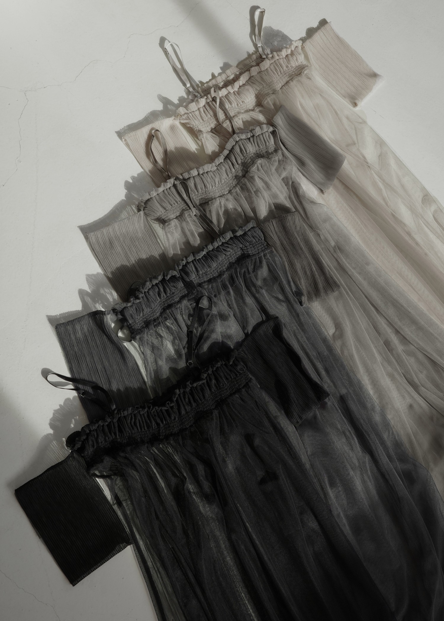 pleats shirring tulle camisole OP