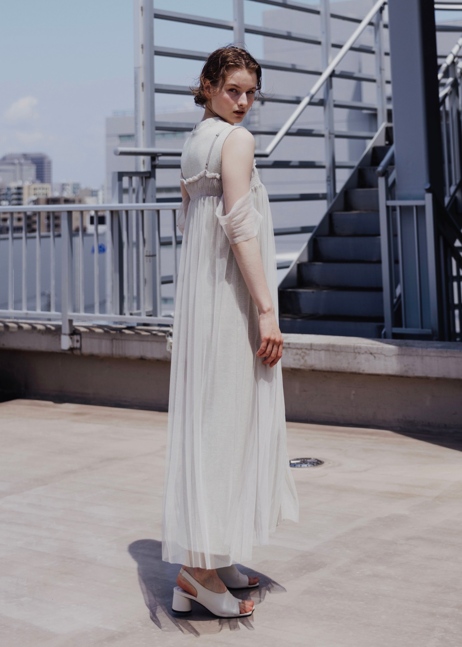 pleats shirring tulle camisole OP