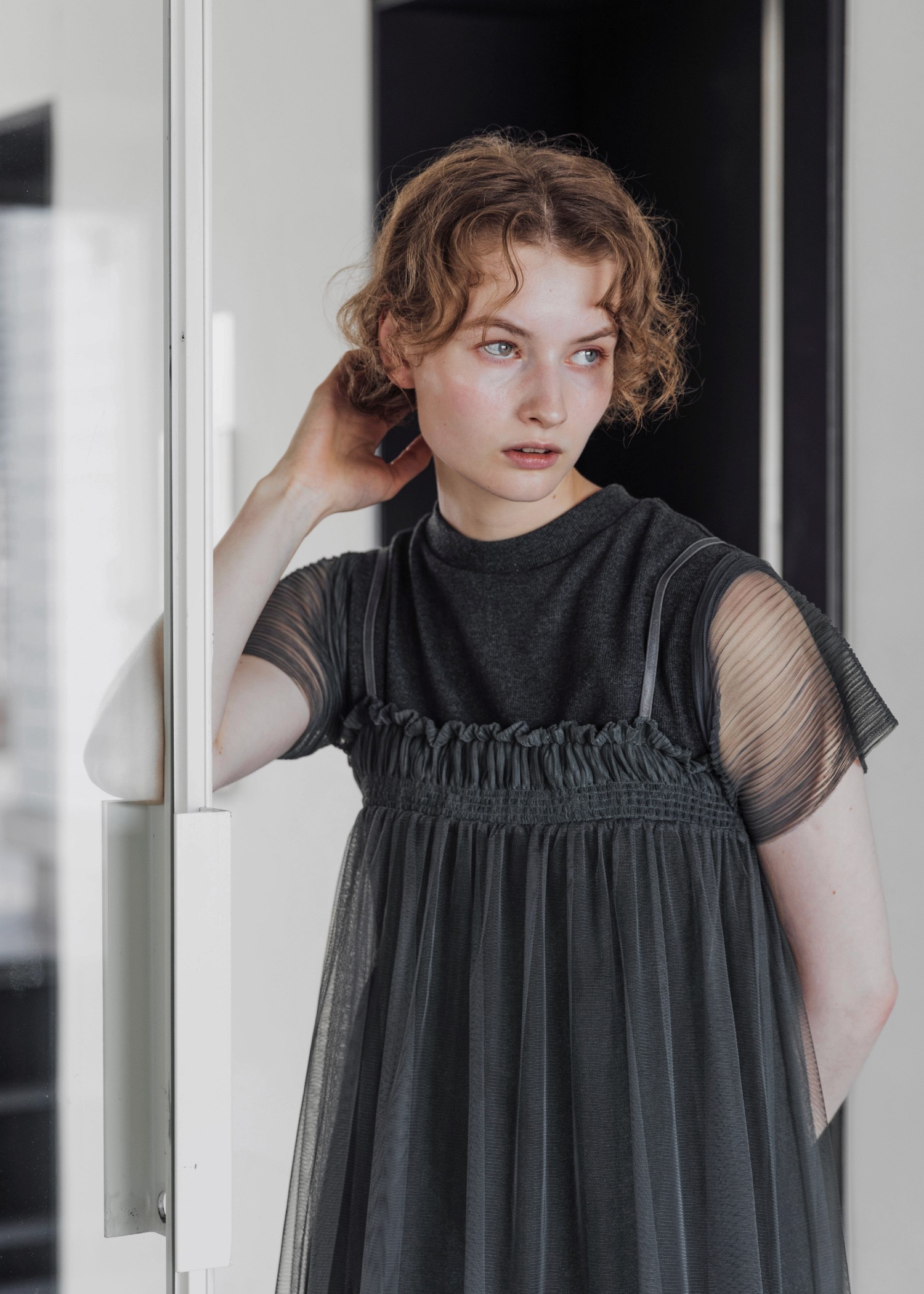 pleats shirring tulle camisole OP