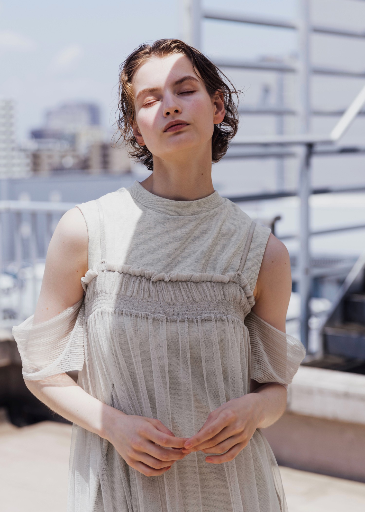 pleats shirring tulle camisole OP