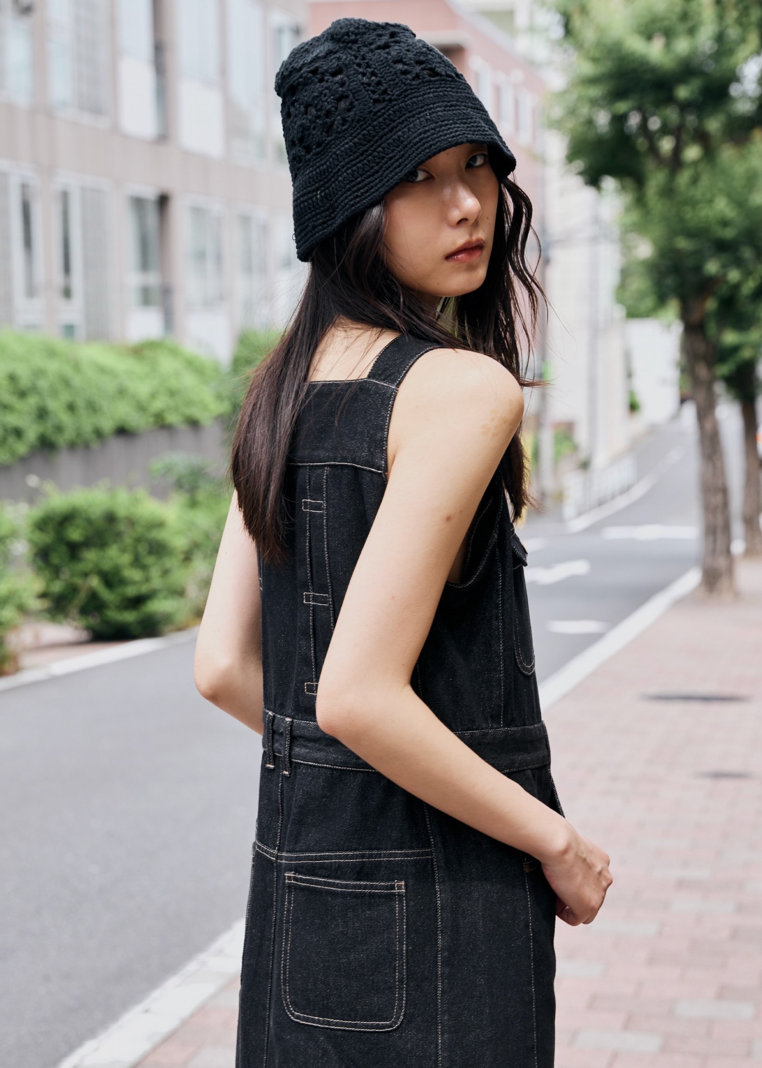 denim square neck no sleeve OP