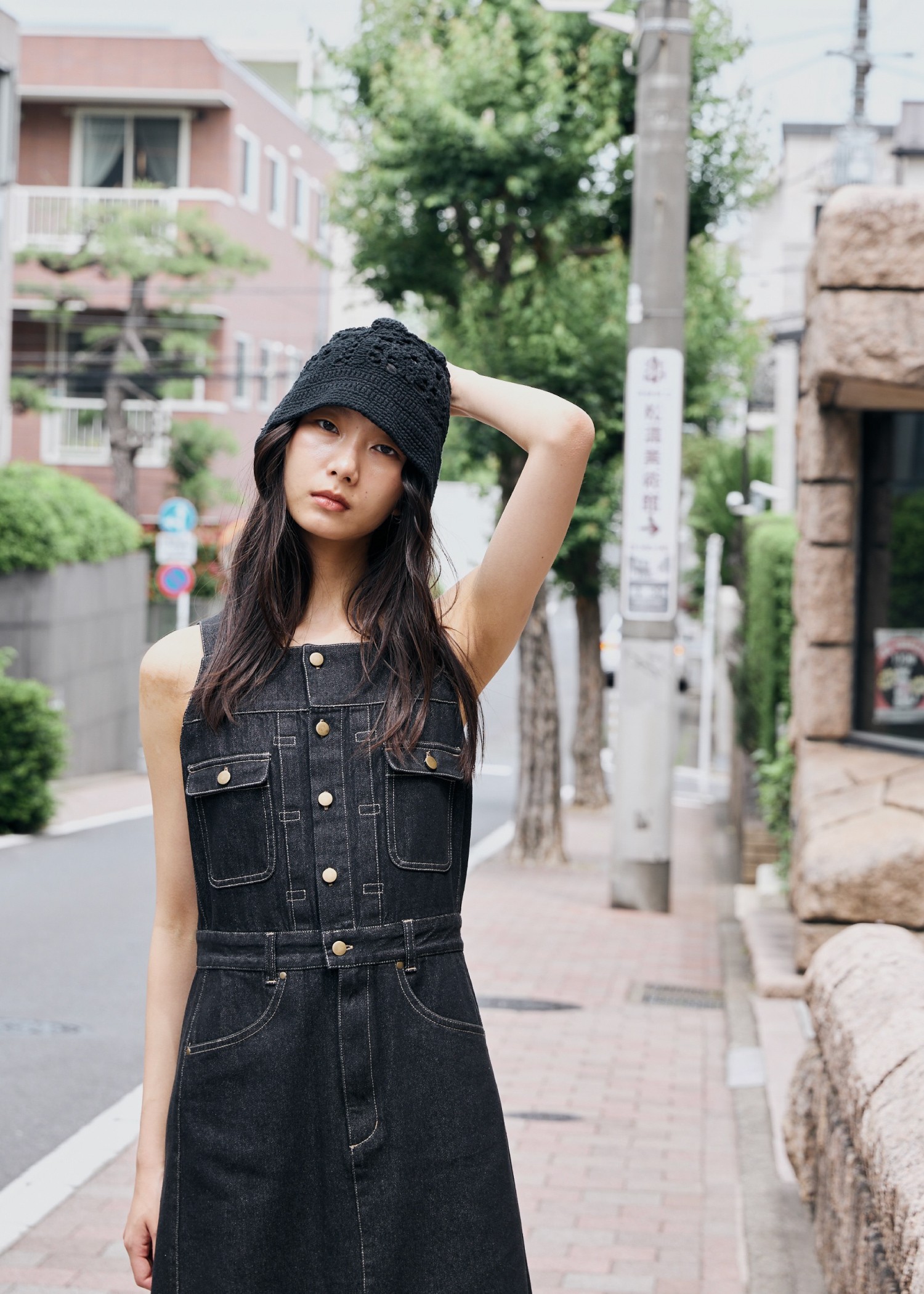 denim square neck no sleeve OP