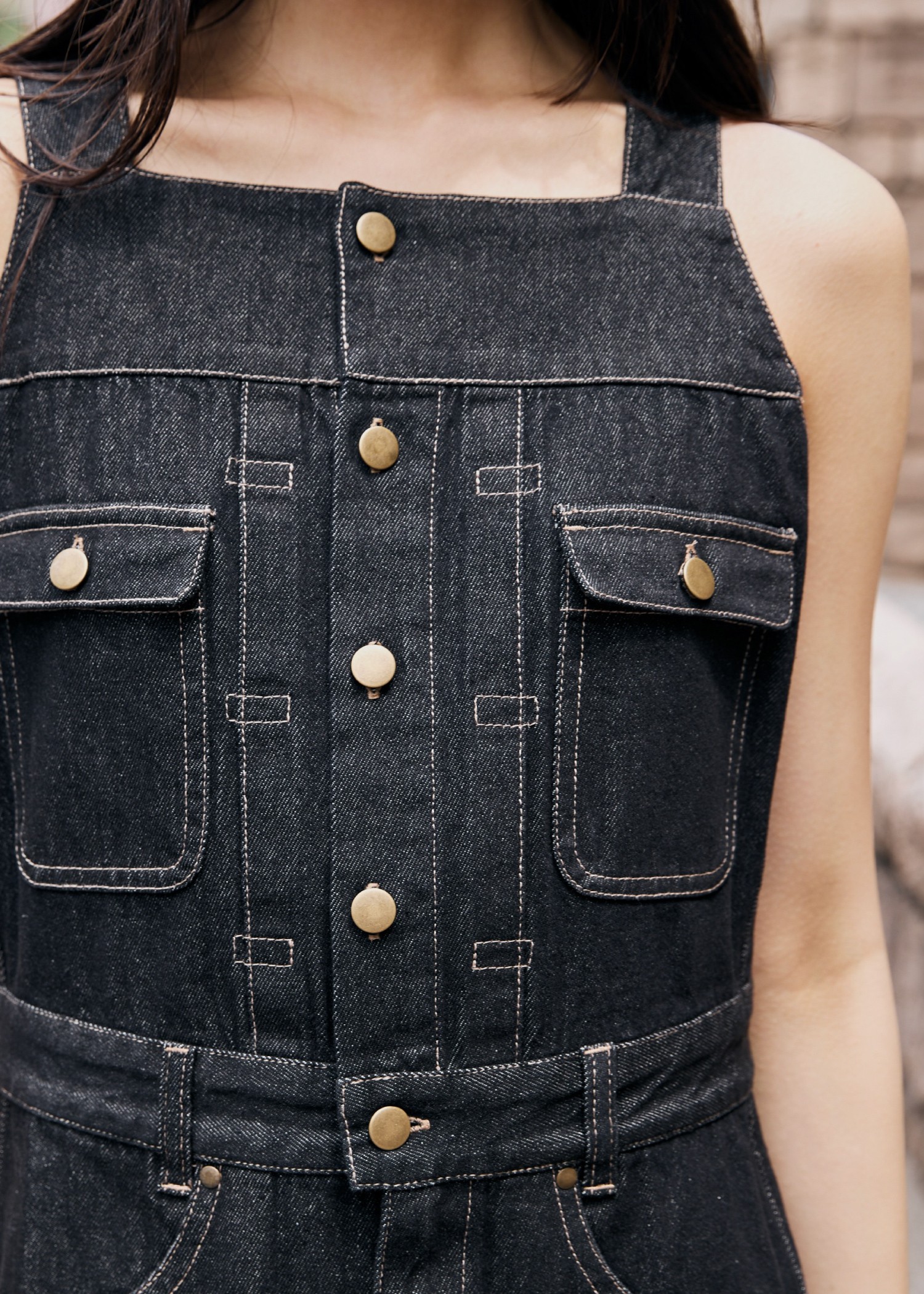 denim square neck no sleeve OP