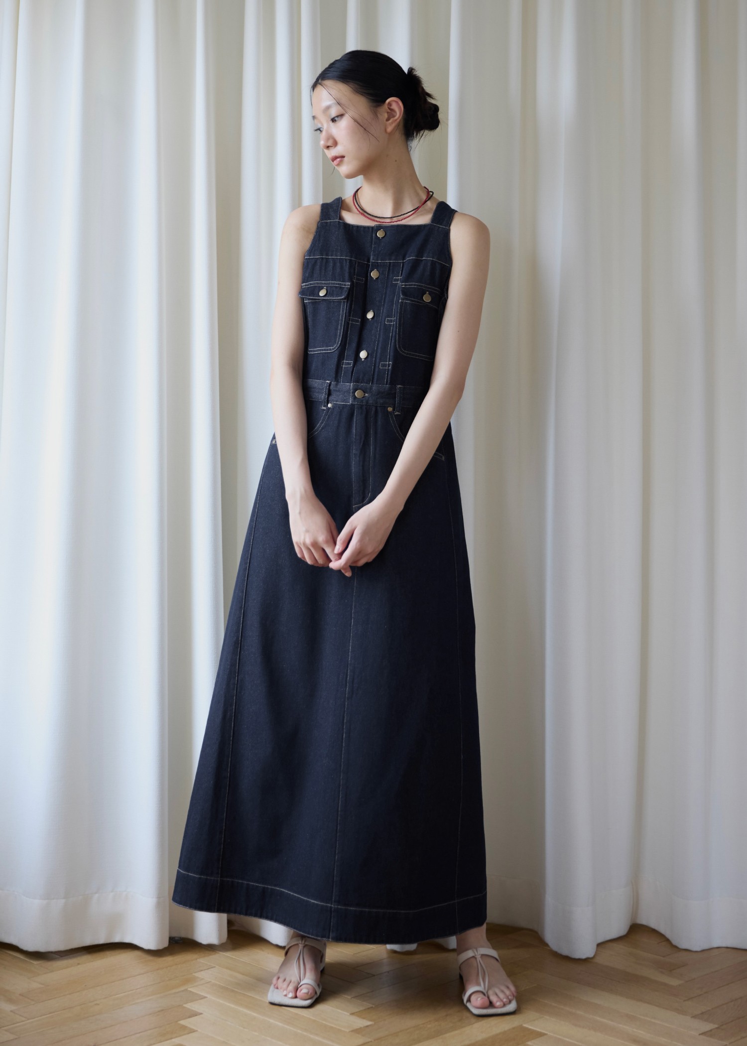 denim square neck no sleeve OP